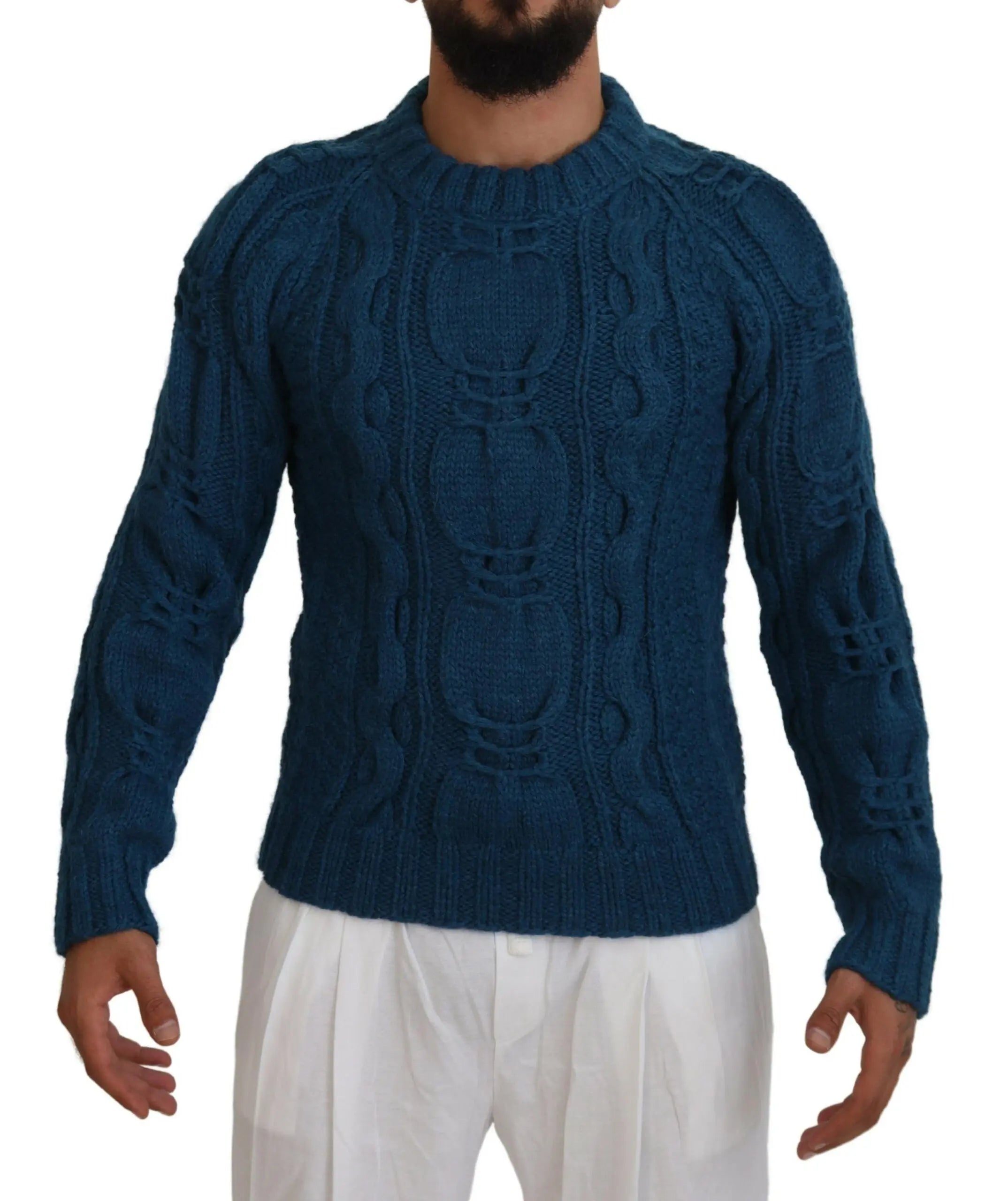 Blue Knitted Wool Alpaca Pullover Sweater Dolce & Gabbana