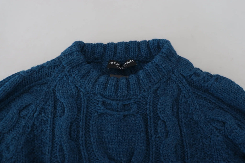 Blue Knitted Wool Alpaca Pullover Sweater Dolce & Gabbana