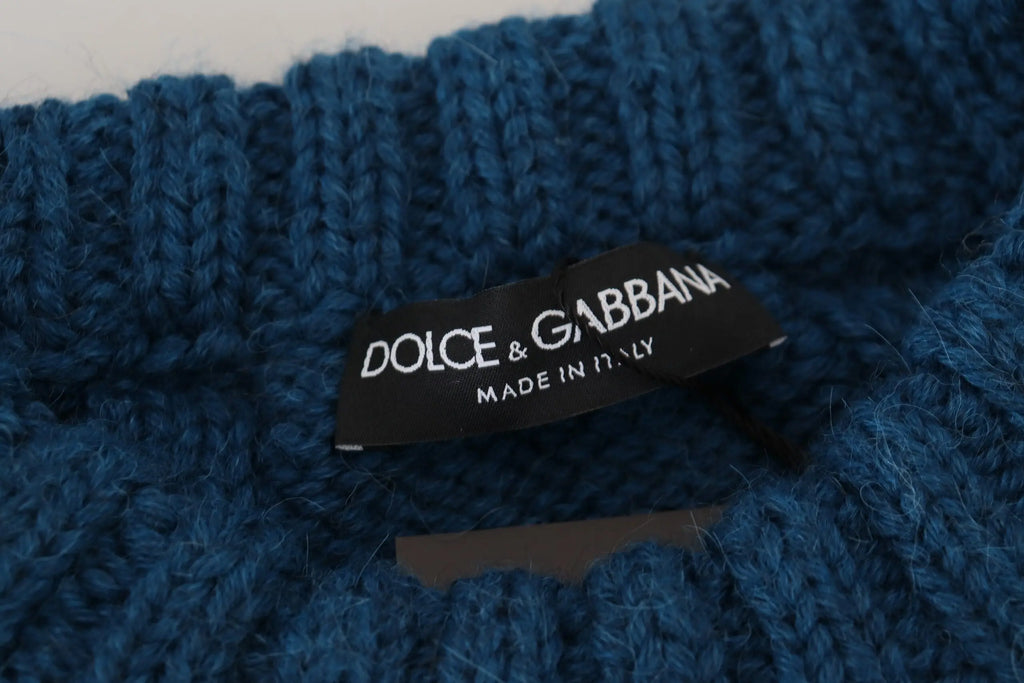 Blue Knitted Wool Alpaca Pullover Sweater Dolce & Gabbana