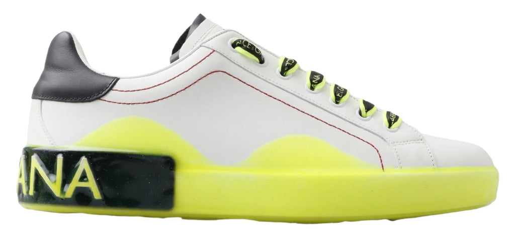 White Yellow Portofino Leather Sneakers Shoes Dolce & Gabbana