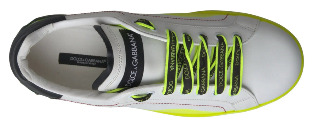 White Yellow Portofino Leather Sneakers Shoes Dolce & Gabbana