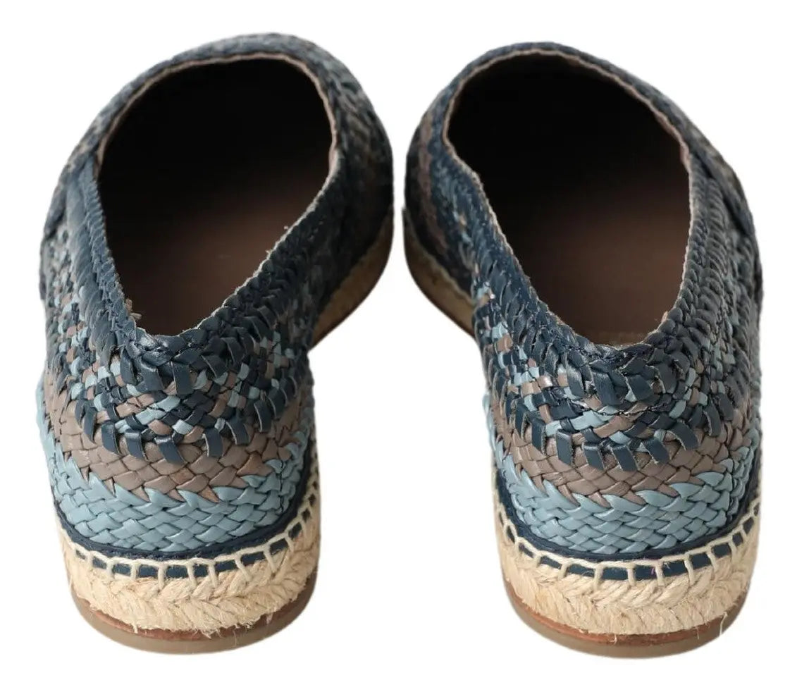 Blue Gray Leather Buffalo Espadrille Shoes Dolce & Gabbana