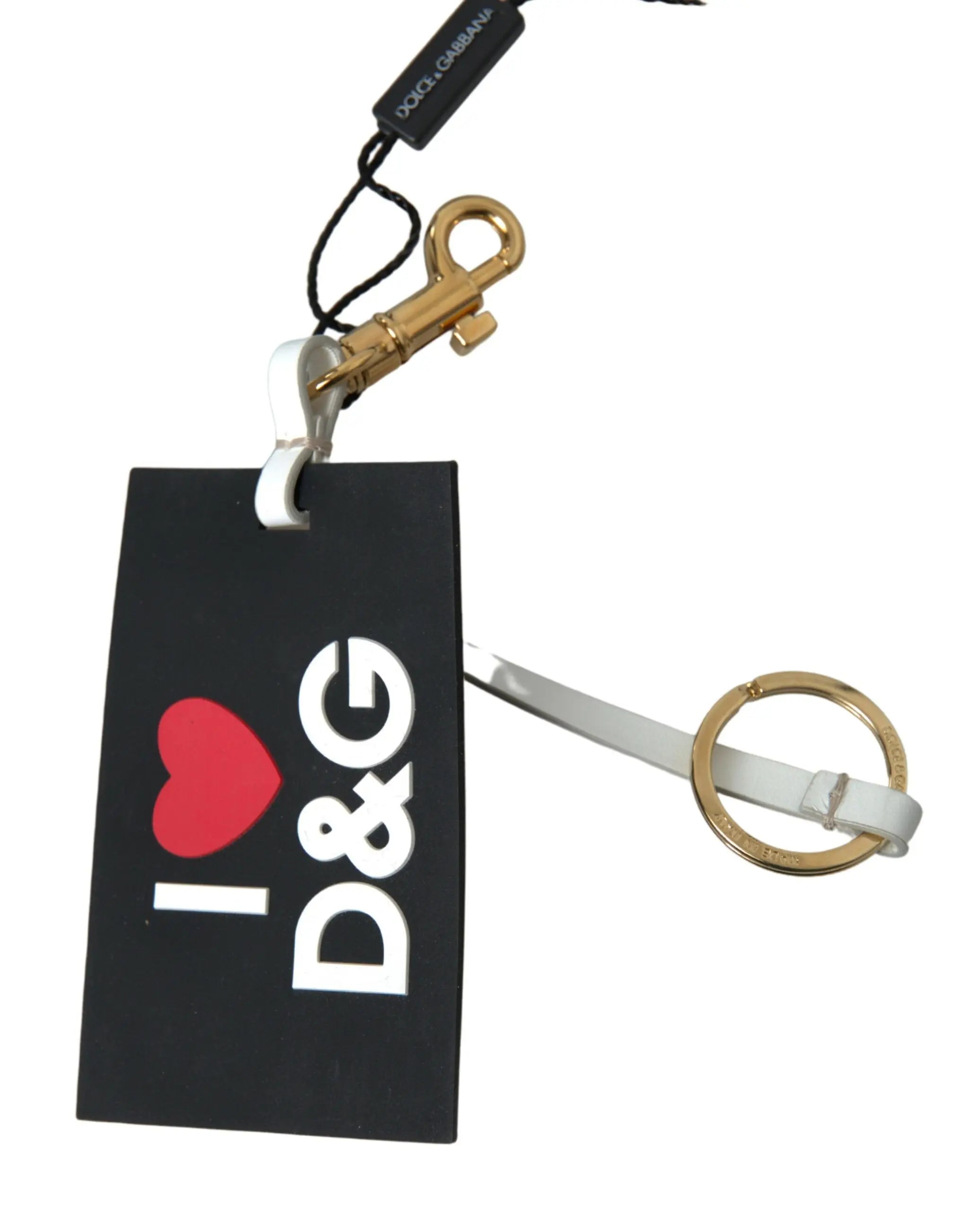 Black Silicone DG Logo Gold Brass Keychain Dolce & Gabbana