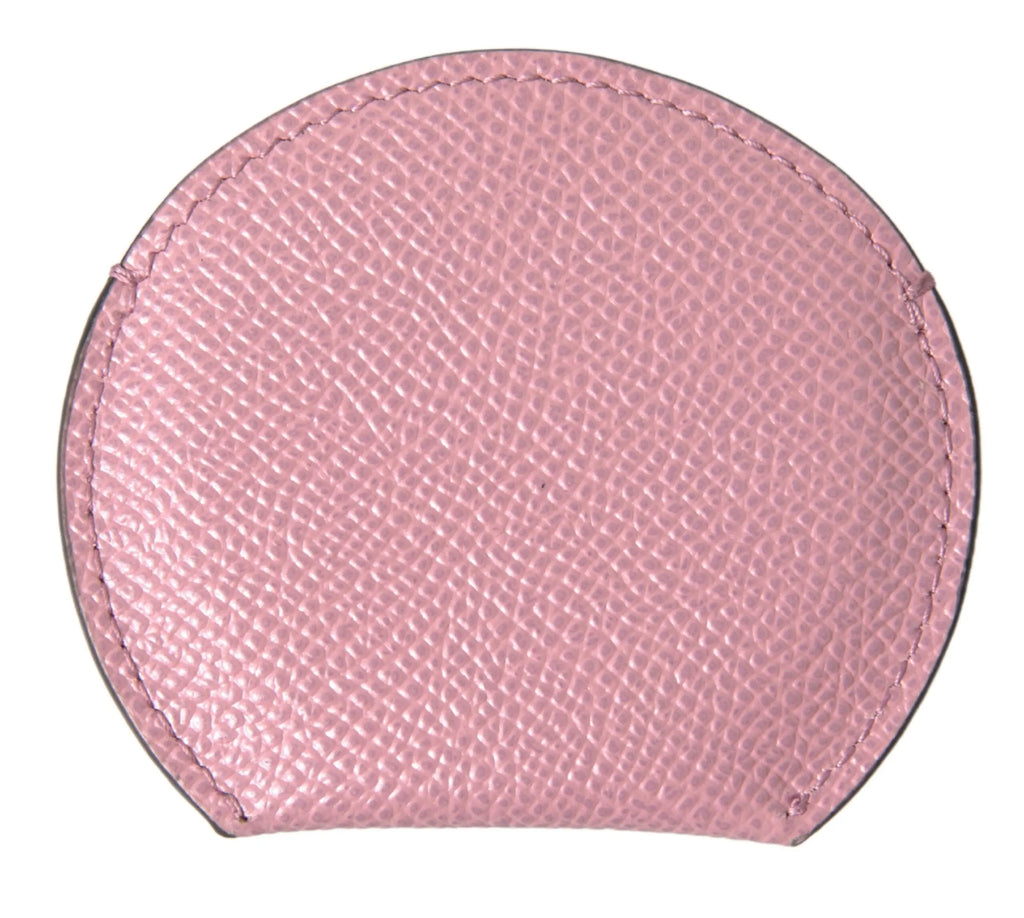 Pink Calfskin Leather Round Logo Print Hand Mirror Holder Dolce & Gabbana
