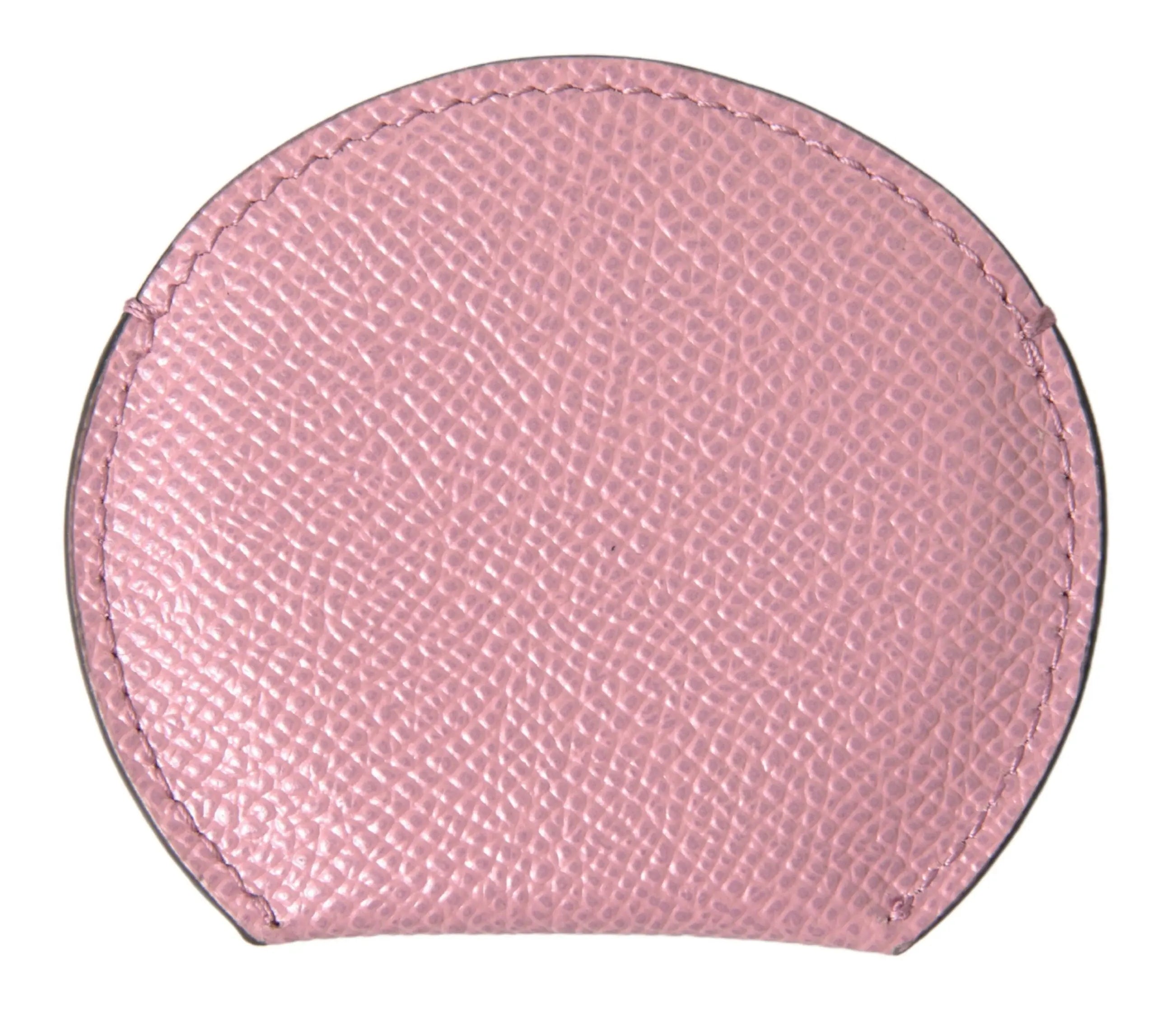 Pink Calfskin Leather Round Logo Print Hand Mirror Holder Dolce & Gabbana
