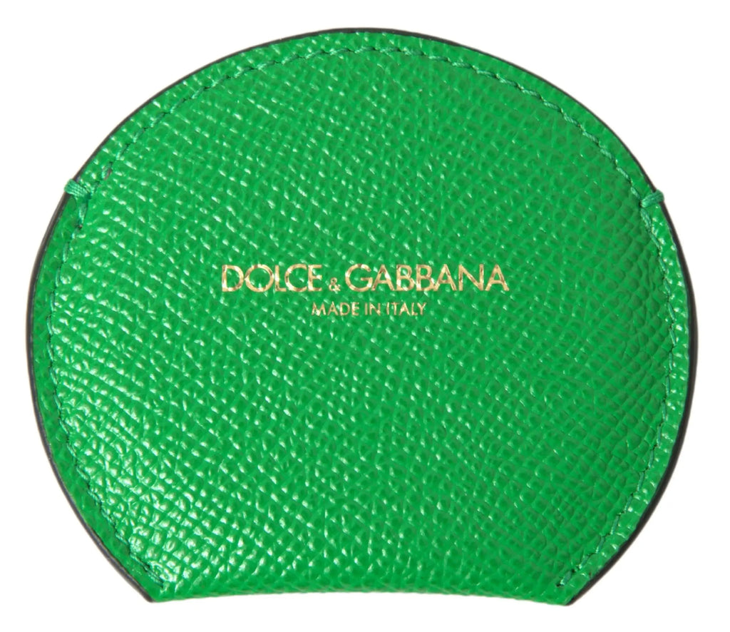 Green Calfskin Leather Round Logo Hand Mirror Holder Dolce & Gabbana