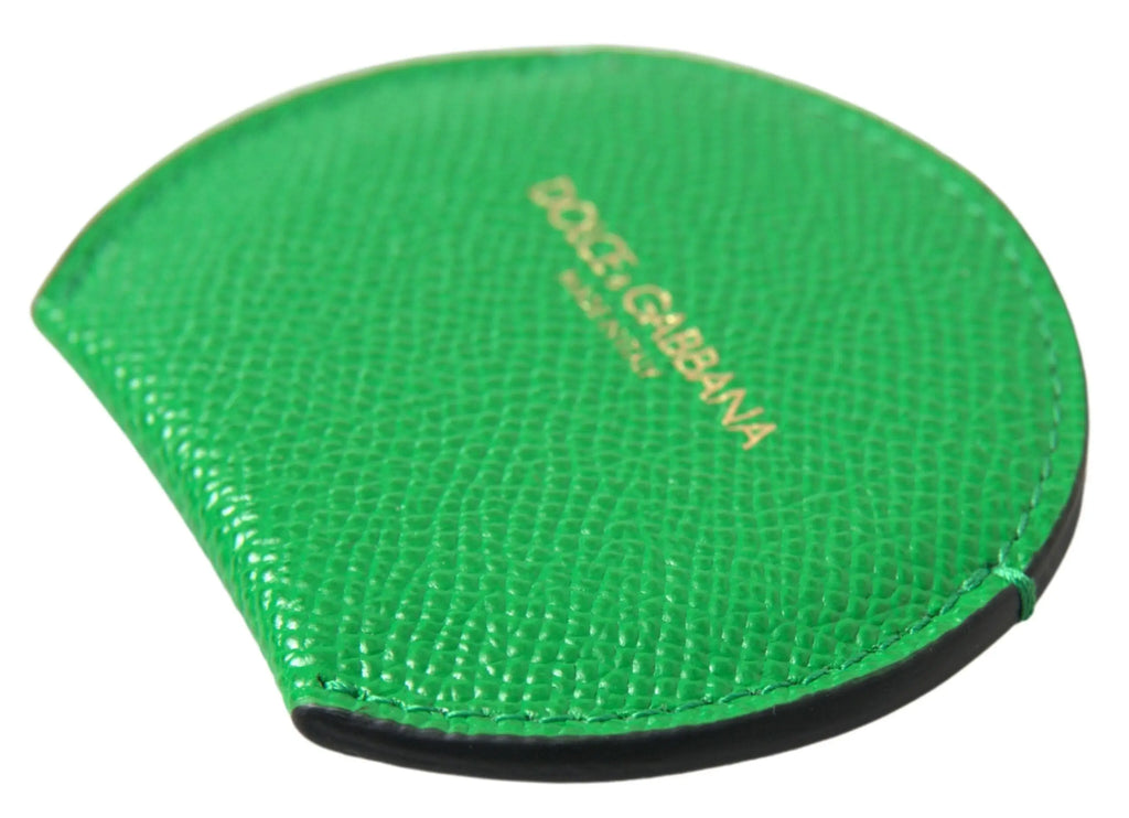 Green Calfskin Leather Round Logo Hand Mirror Holder Dolce & Gabbana