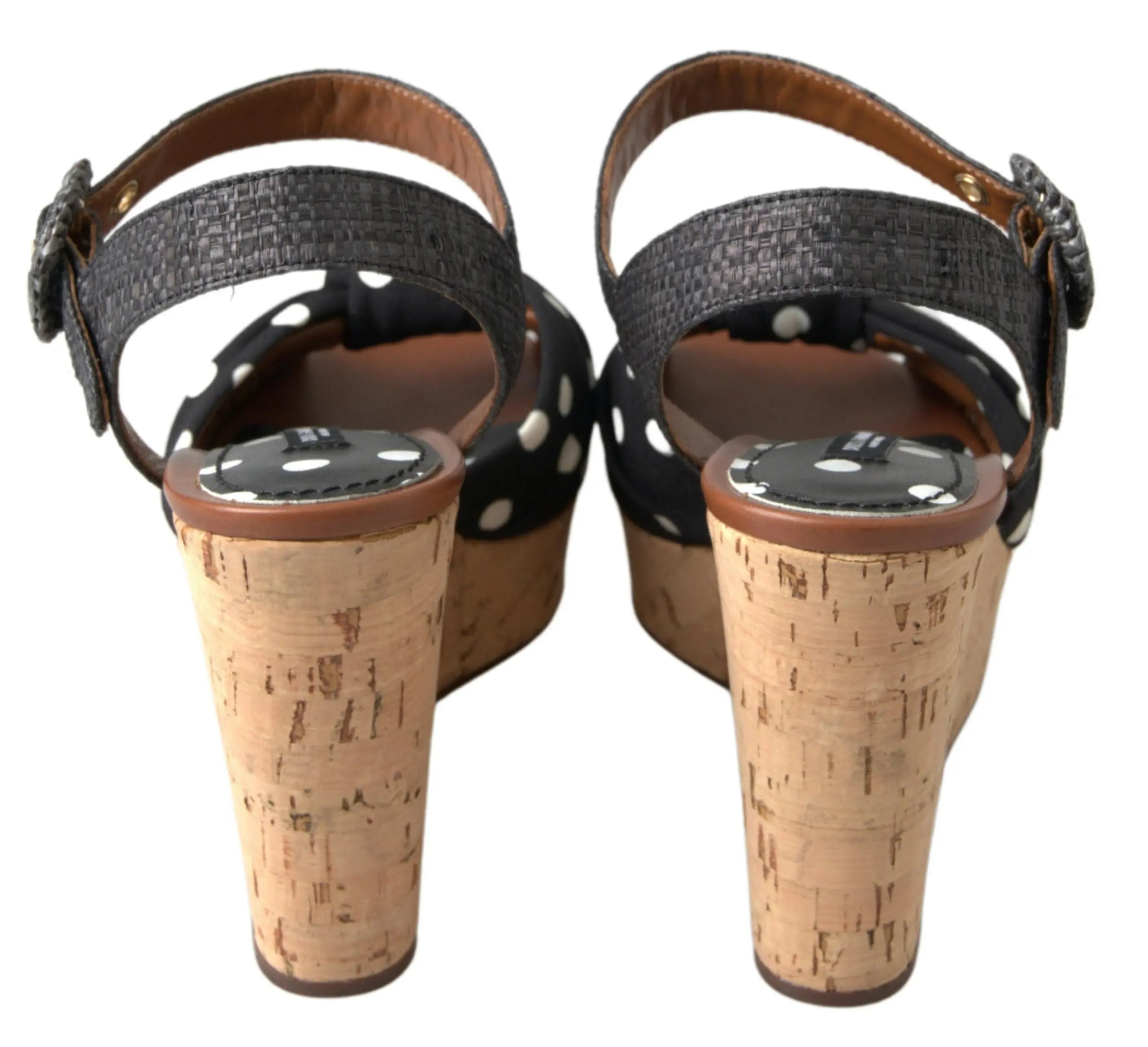 Black  Wedges Polka Dotted Ankle Strap Shoes Sandals Dolce & Gabbana