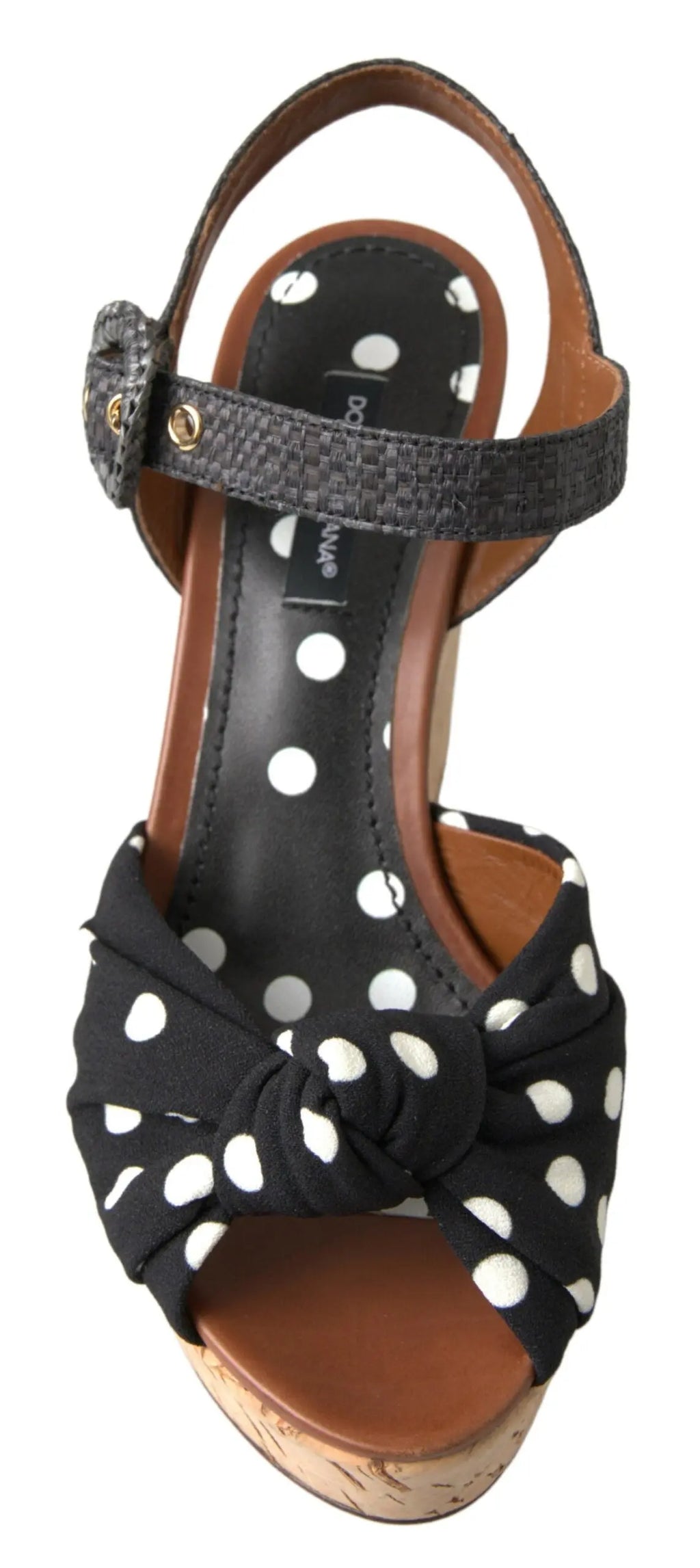 Black  Wedges Polka Dotted Ankle Strap Shoes Sandals Dolce & Gabbana