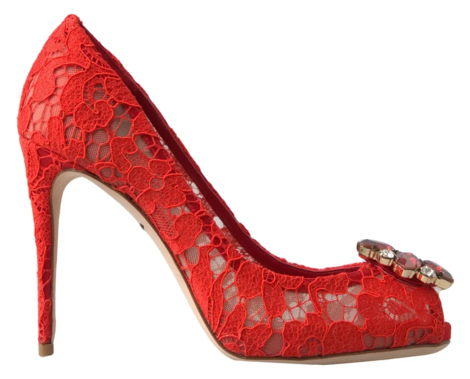 Red Taormina Lace Crystal Heels Pumps Shoes Dolce & Gabbana