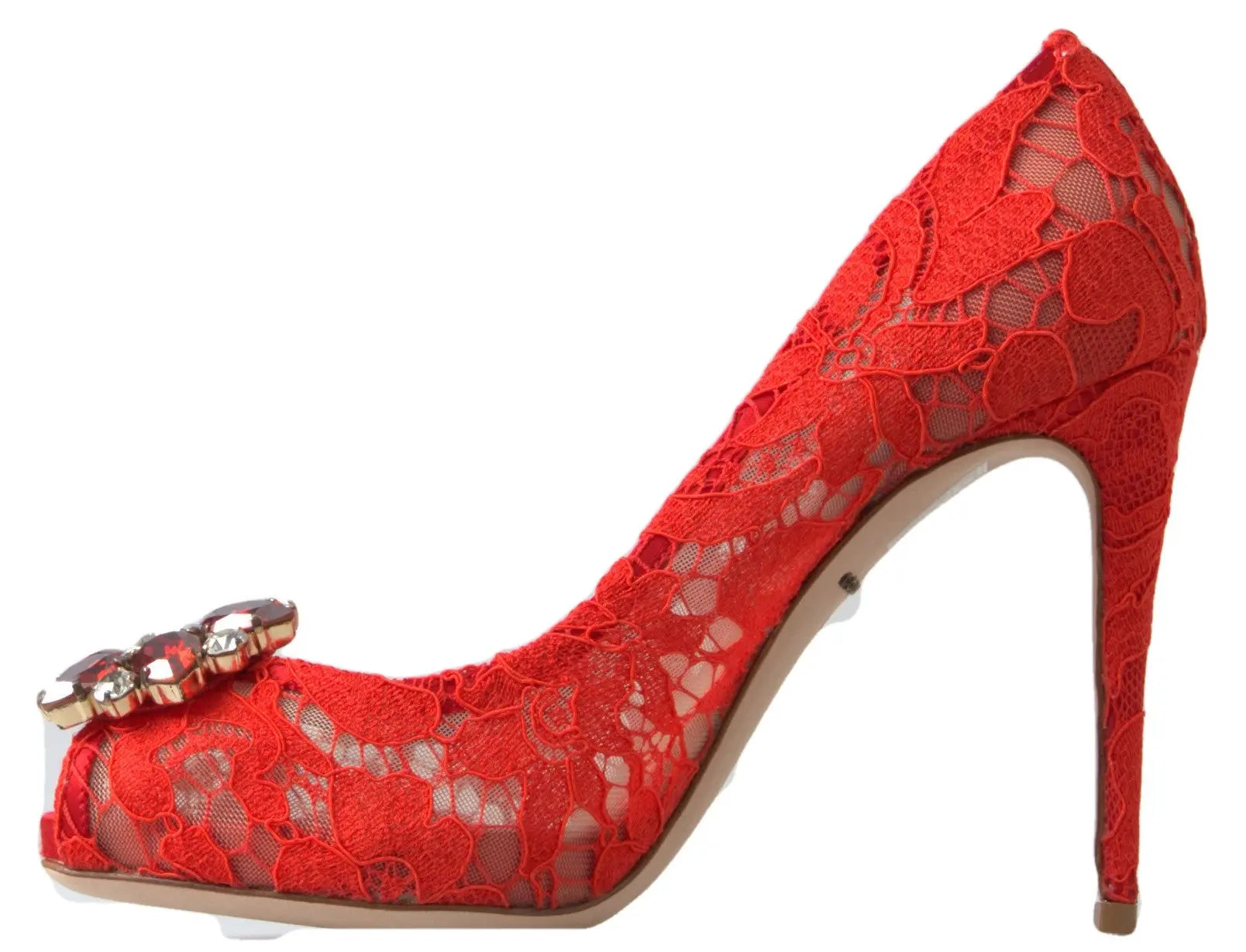 Red Taormina Lace Crystal Heels Pumps Shoes Dolce & Gabbana