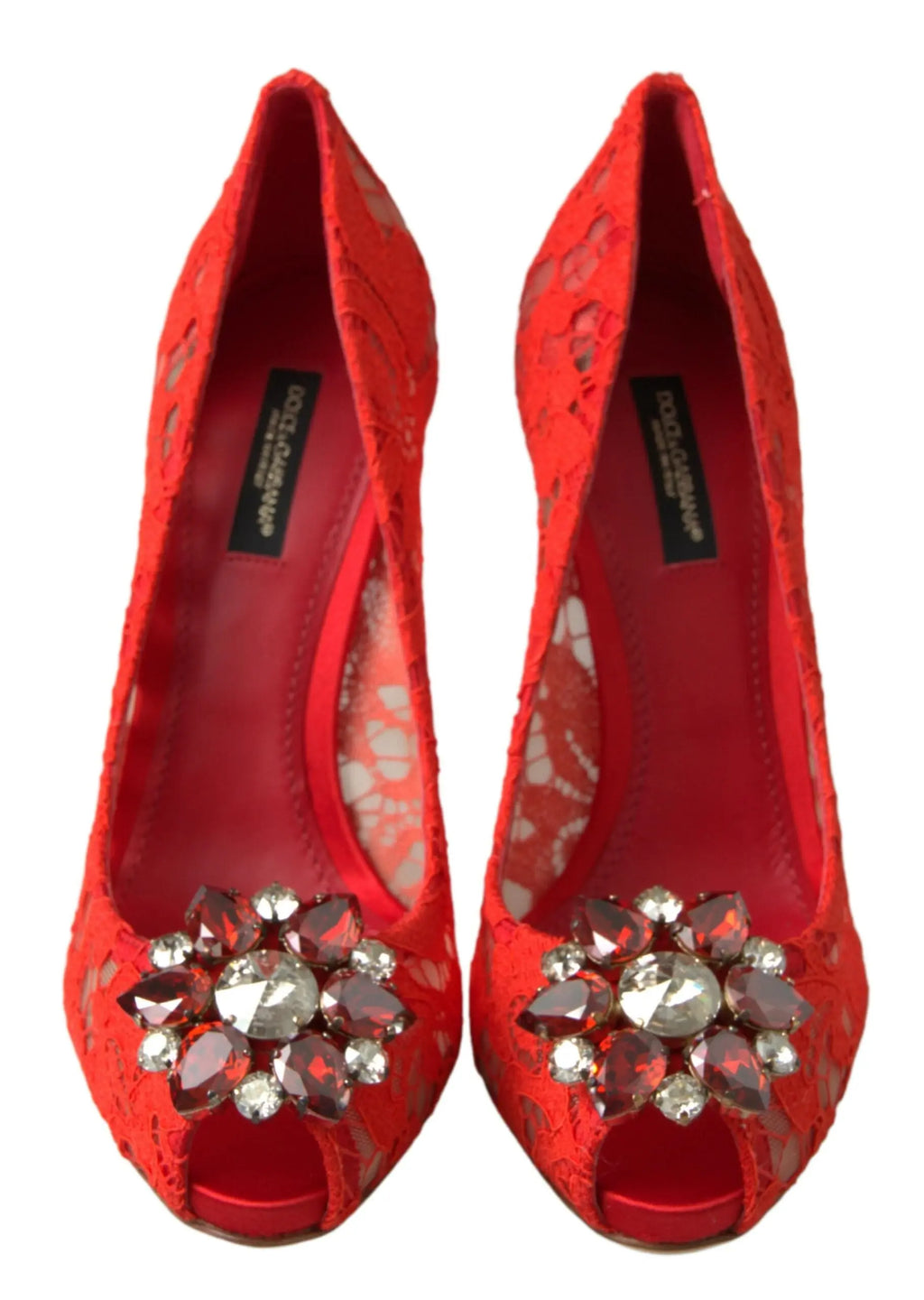 Red Taormina Lace Crystal Heels Pumps Shoes Dolce & Gabbana
