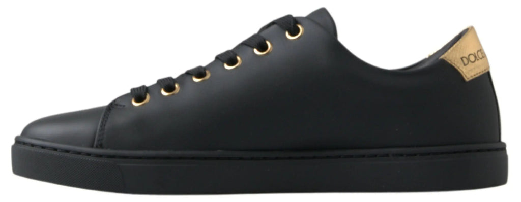 Black Gold Leather Classic Sneakers Shoes Dolce & Gabbana