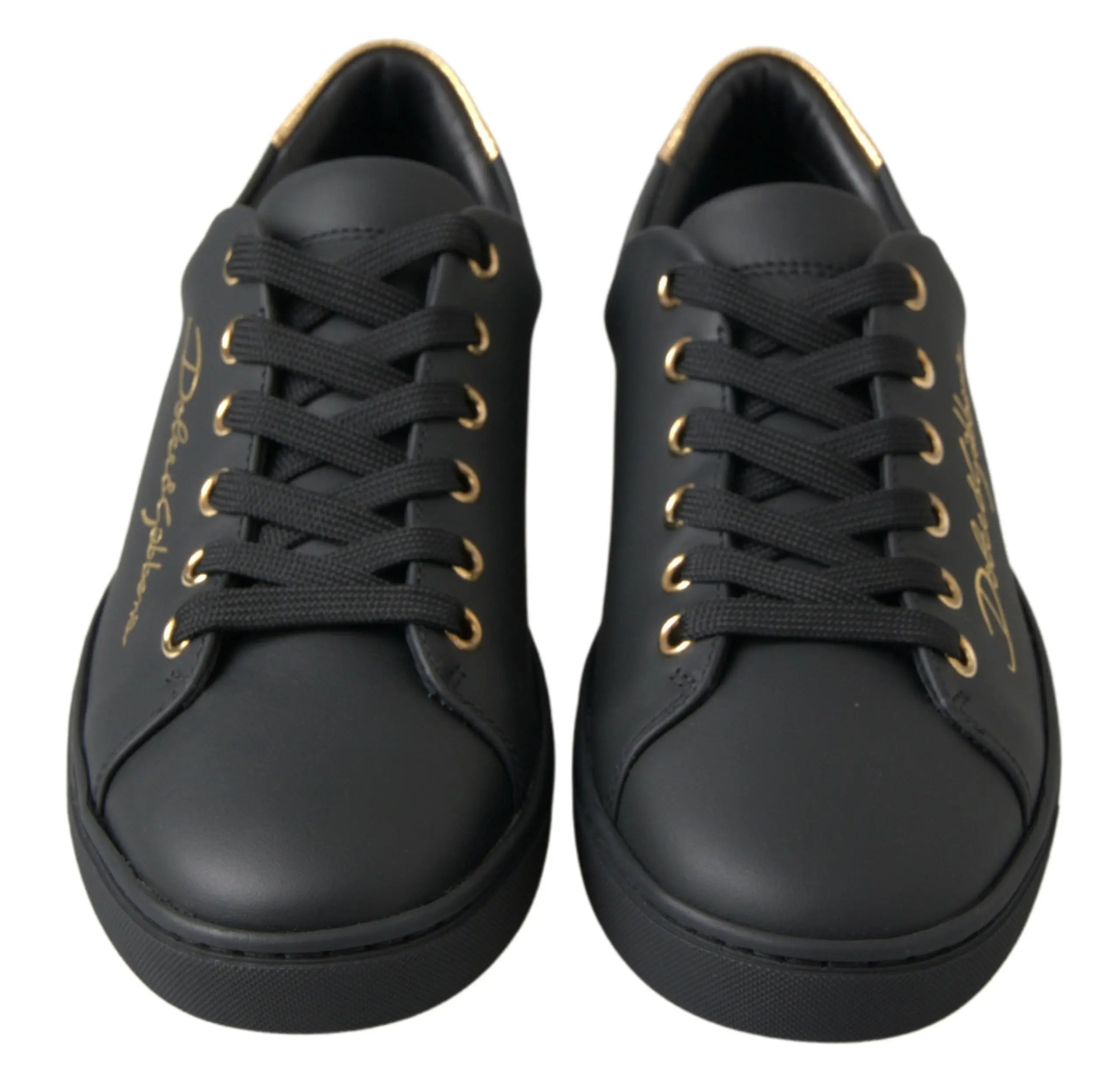 Black Gold Leather Classic Sneakers Shoes Dolce & Gabbana