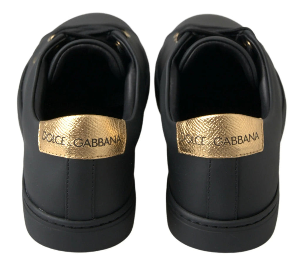 Black Gold Leather Classic Sneakers Shoes Dolce & Gabbana