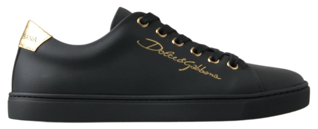 Black Gold Leather Classic Sneakers Shoes Dolce & Gabbana