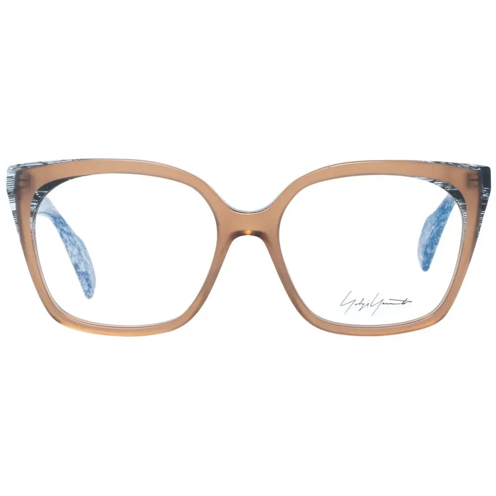 Brown rectangular plastic glasses frames with marbled black and white arms and clear lenses.