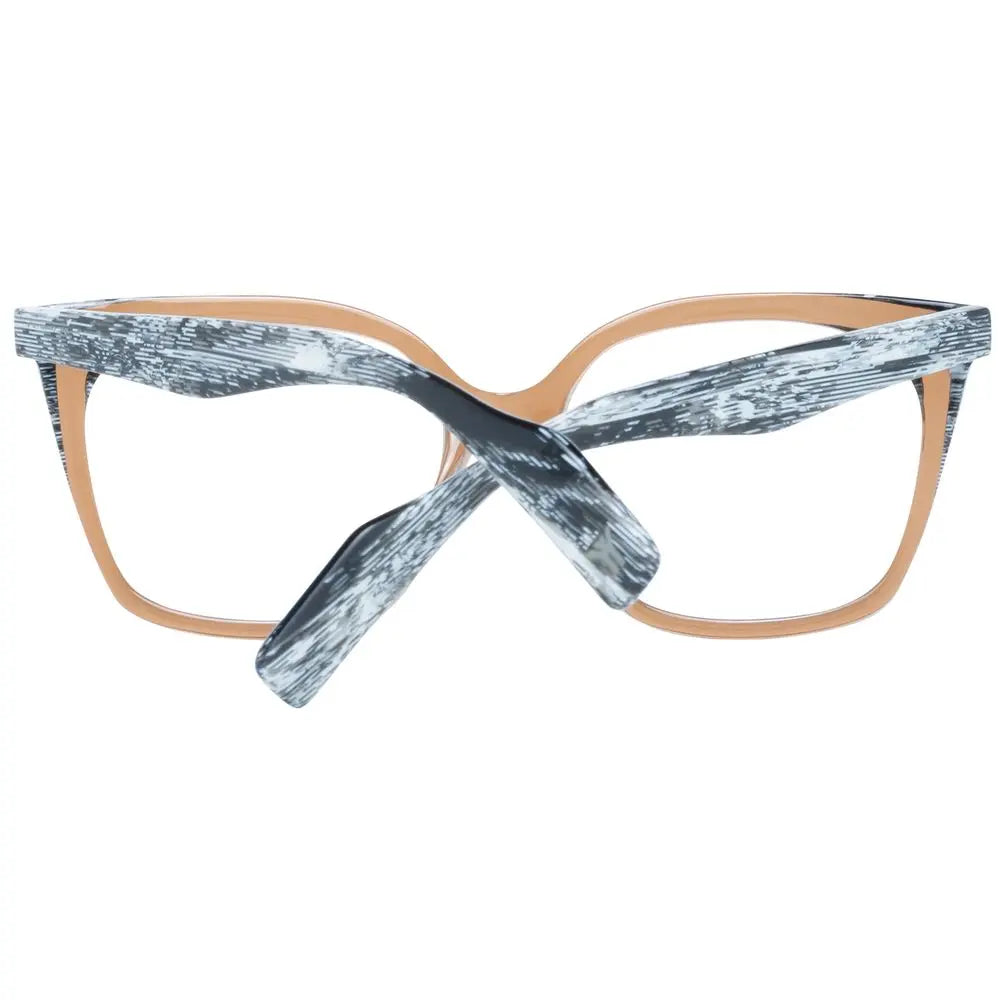 Brown rectangular plastic glasses frames with marbled black and white arms and clear lenses.