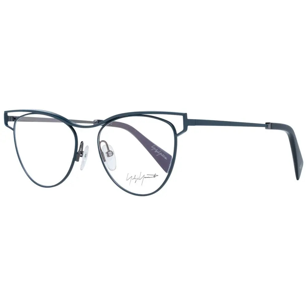 Slim green metal round eyeglass frames with thin temples and clear lenses.