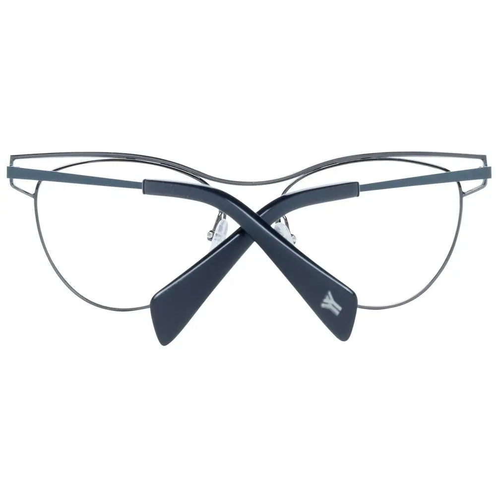 Slim green metal round eyeglass frames with thin temples and clear lenses.