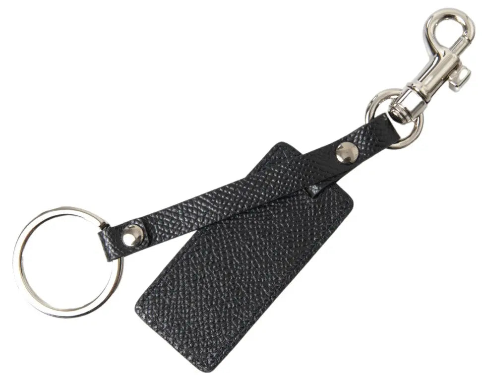Black DG Logo Leather Silver Metal Keychain Dolce & Gabbana
