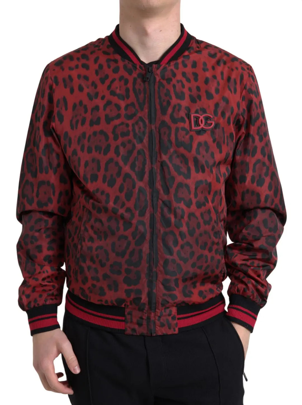 Red Leopard Bomber Short Coat Jacket Dolce & Gabbana