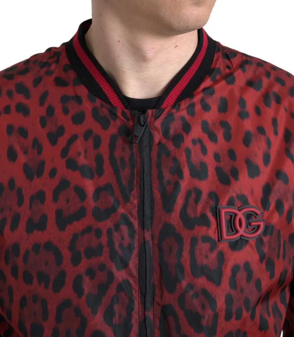 Red Leopard Bomber Short Coat Jacket Dolce & Gabbana