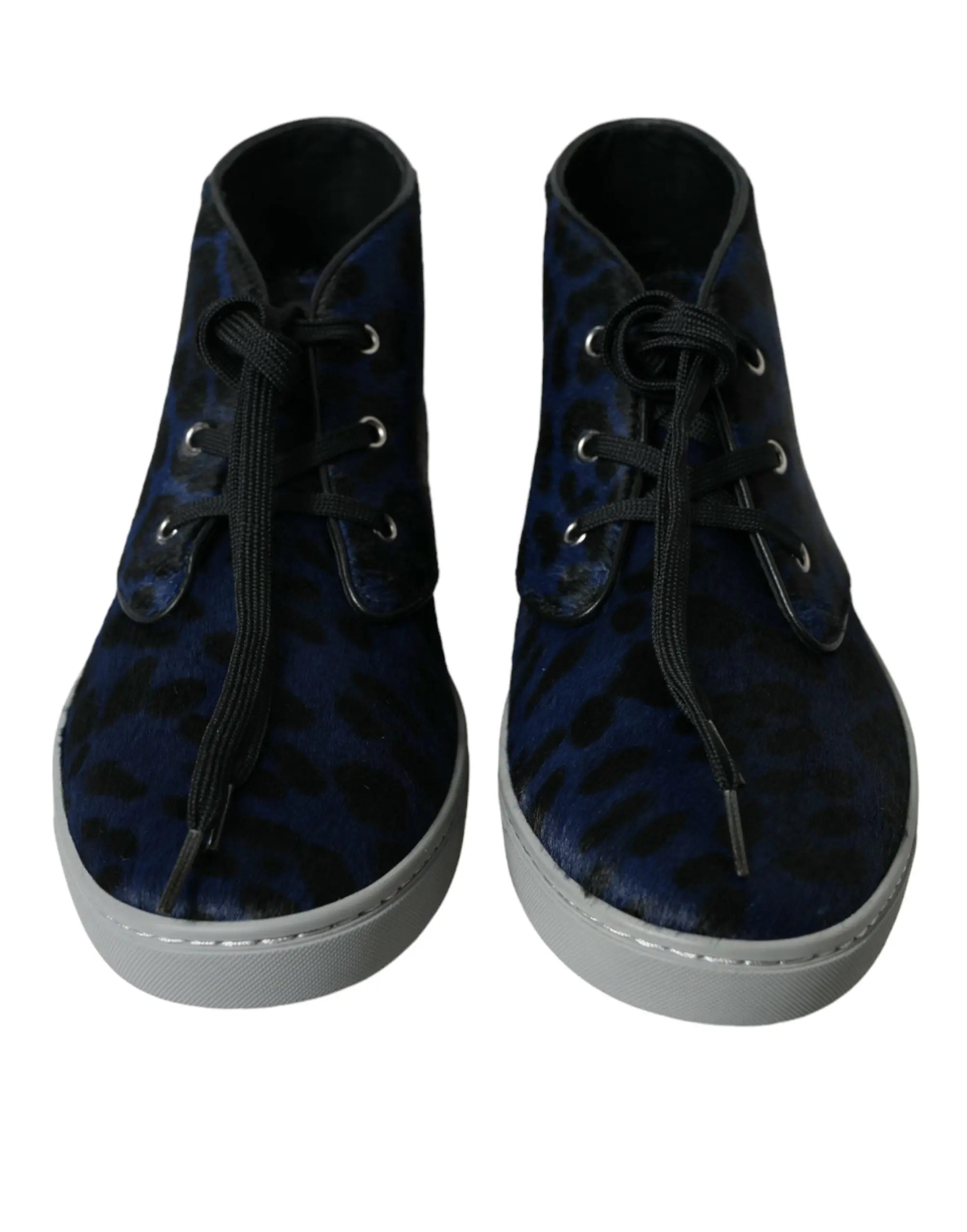 Blue Calfskin Leopard Mid Top Sneakers Shoes Dolce & Gabbana