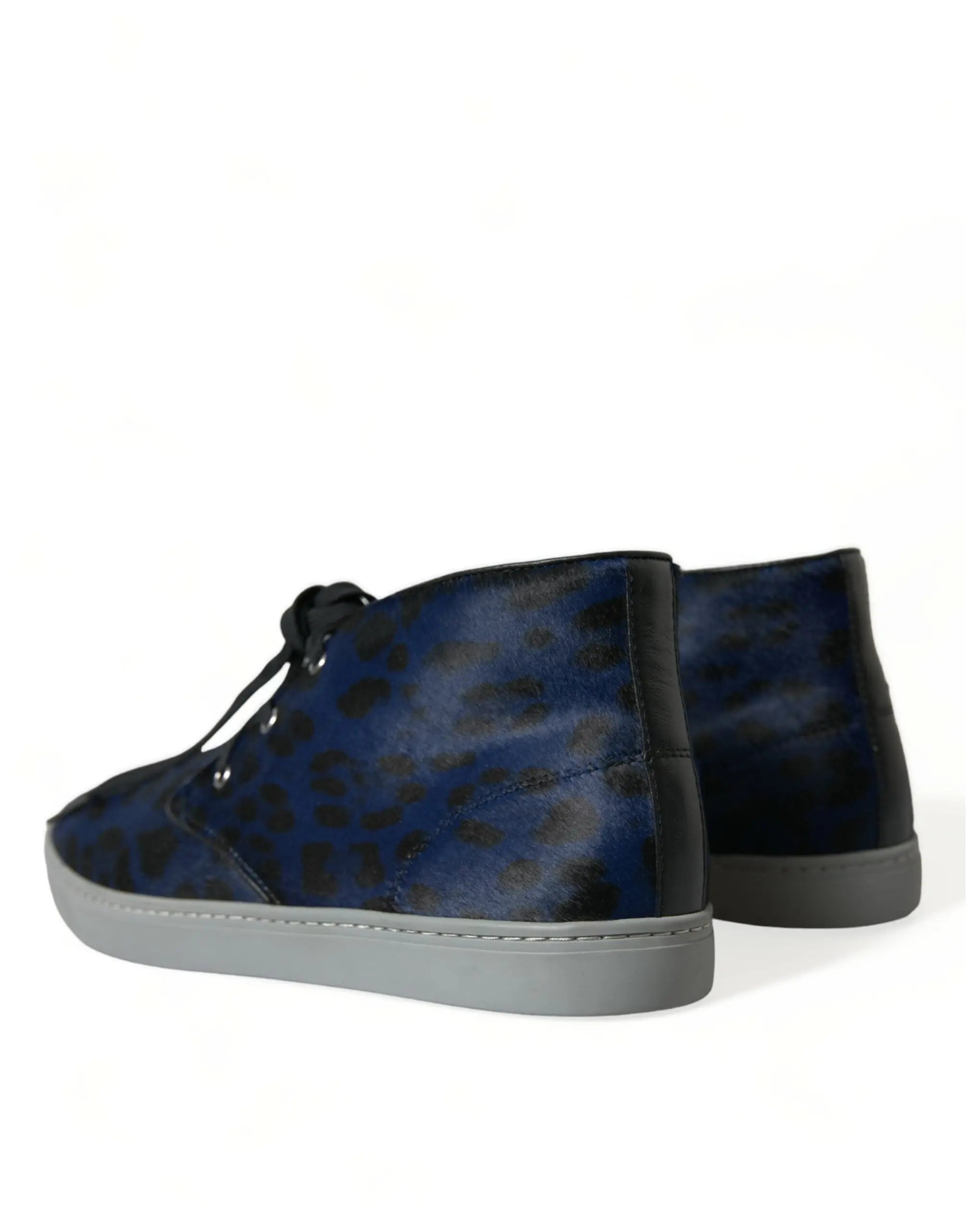 Blue Calfskin Leopard Mid Top Sneakers Shoes Dolce & Gabbana