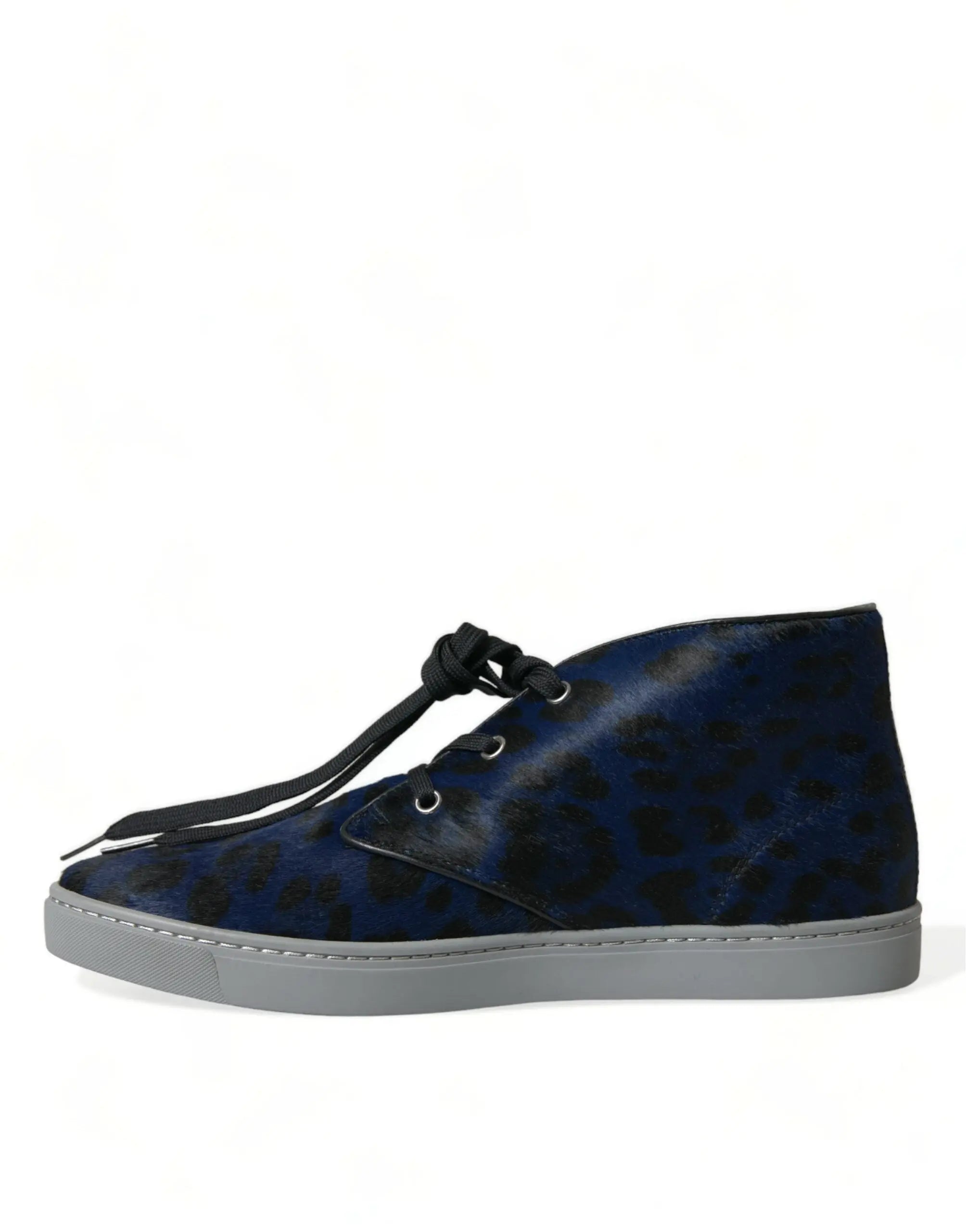 Blue Calfskin Leopard Mid Top Sneakers Shoes Dolce & Gabbana