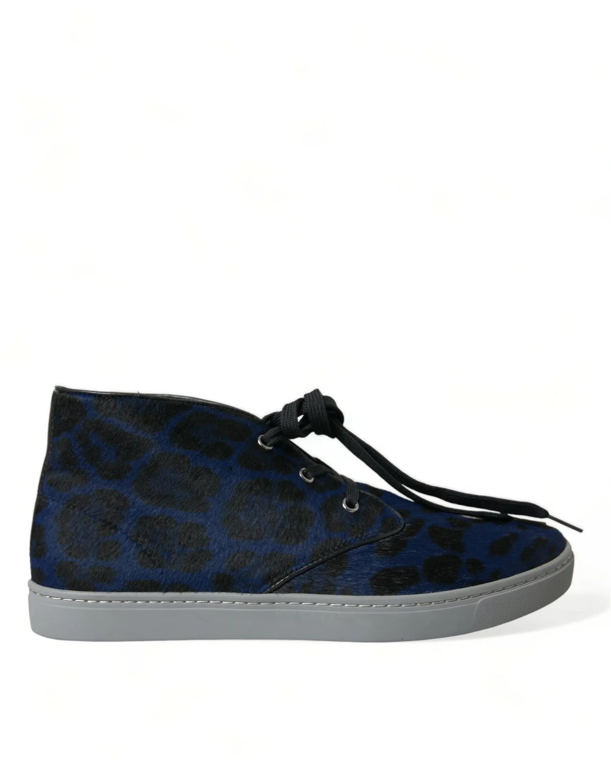 Blue Calfskin Leopard Mid Top Sneakers Shoes Dolce & Gabbana