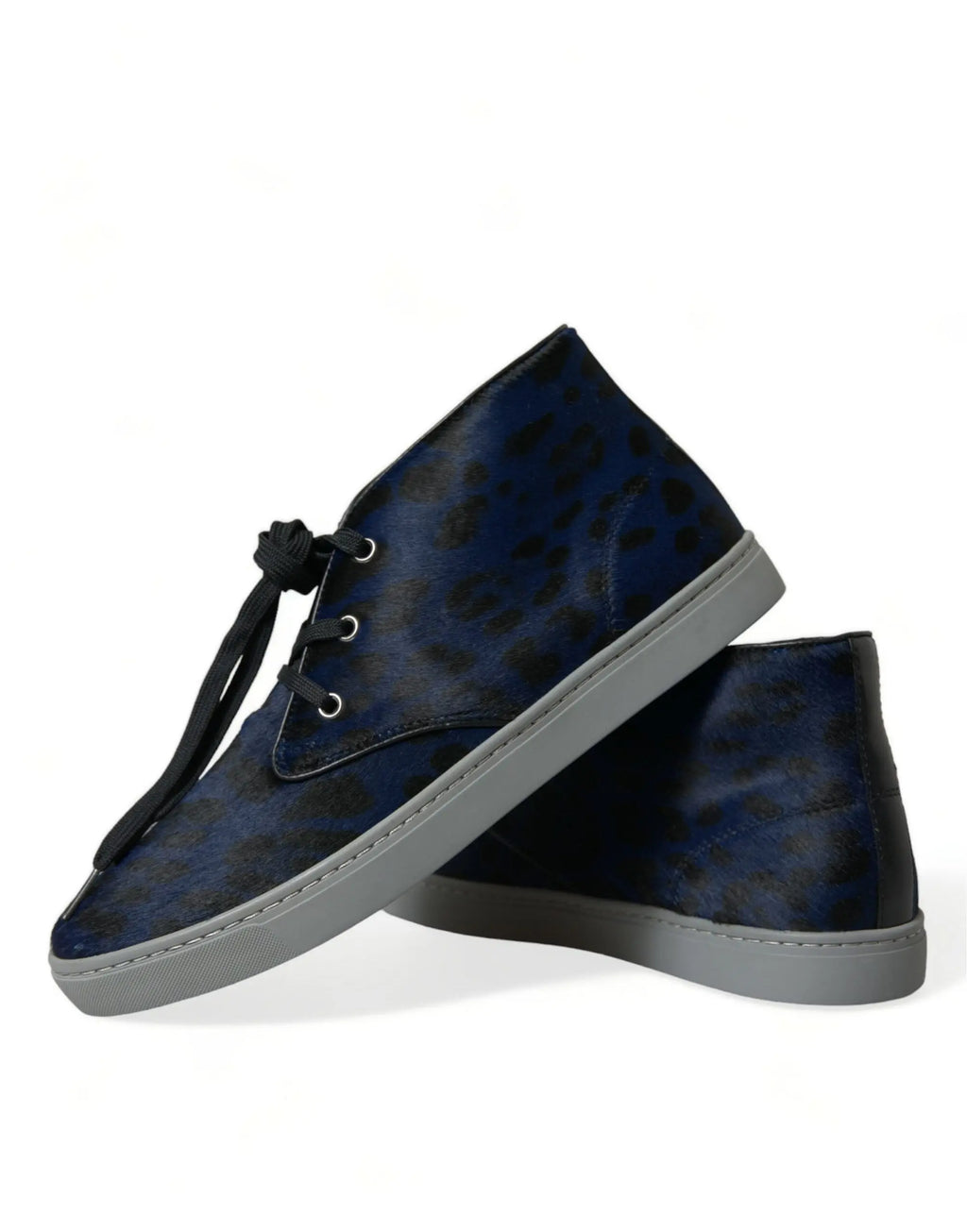 Blue Calfskin Leopard Mid Top Sneakers Shoes Dolce & Gabbana