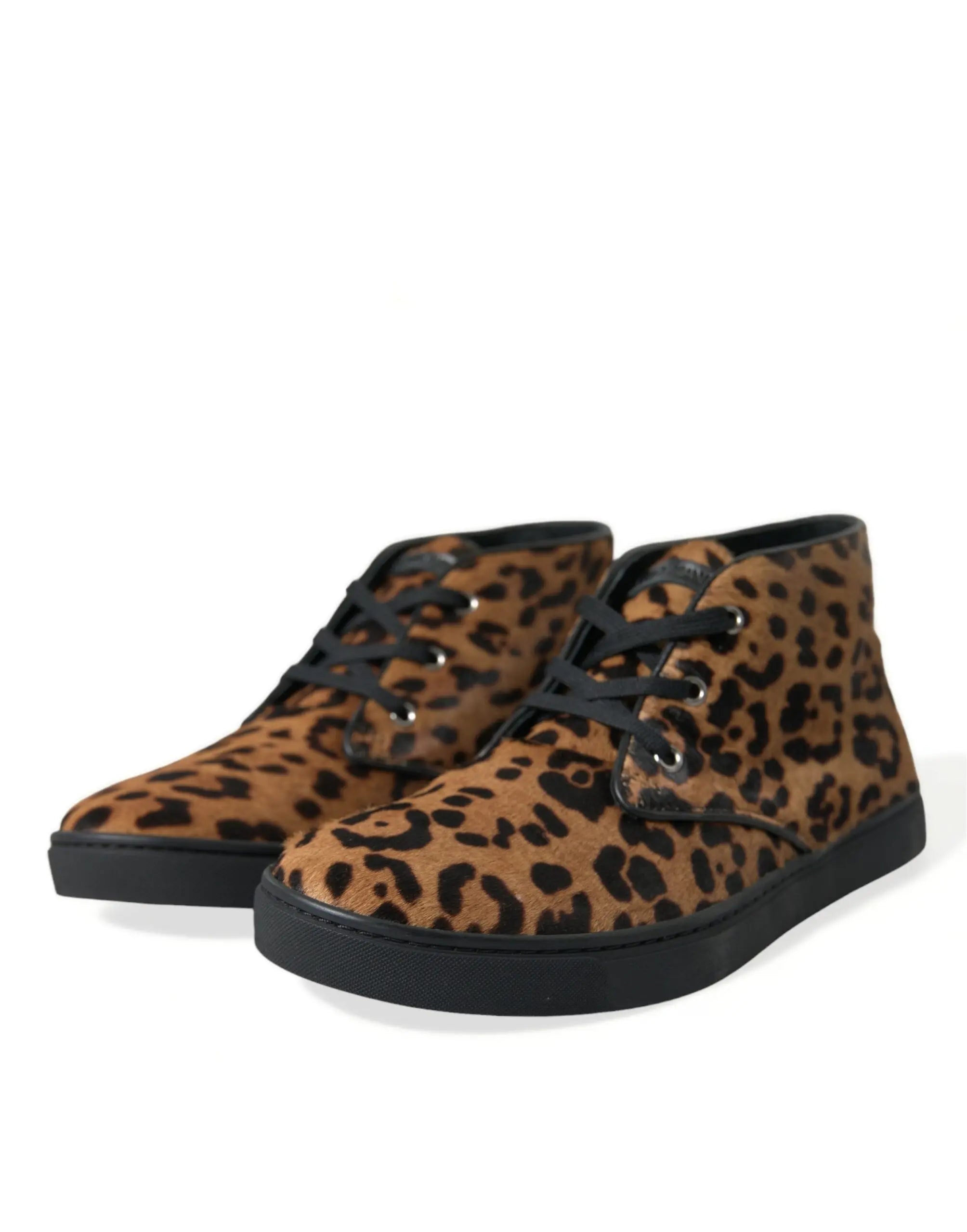 Brown Leopard Pony Hair Leather Sneakers Shoes Dolce & Gabbana
