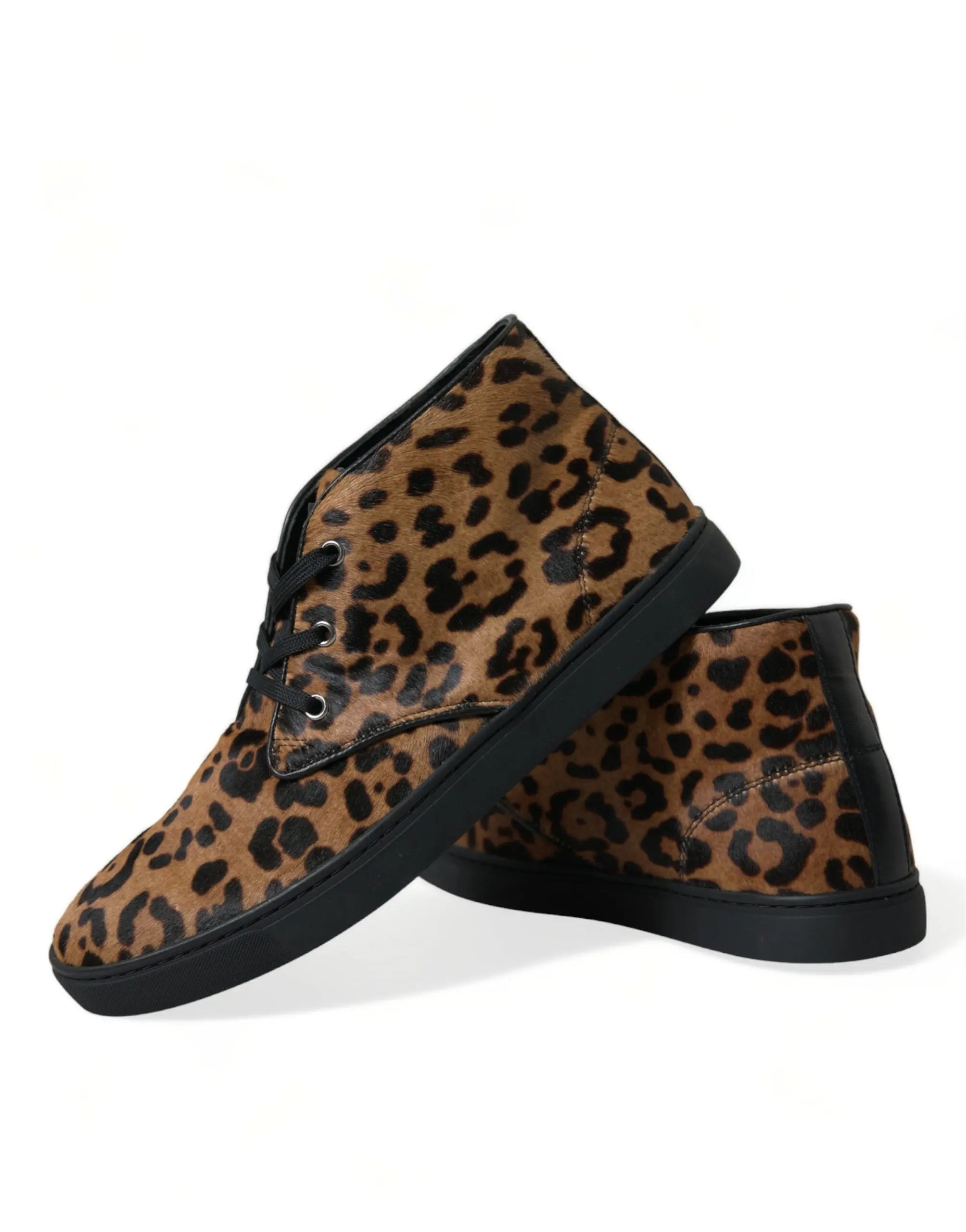 Brown Leopard Pony Hair Leather Sneakers Shoes Dolce & Gabbana