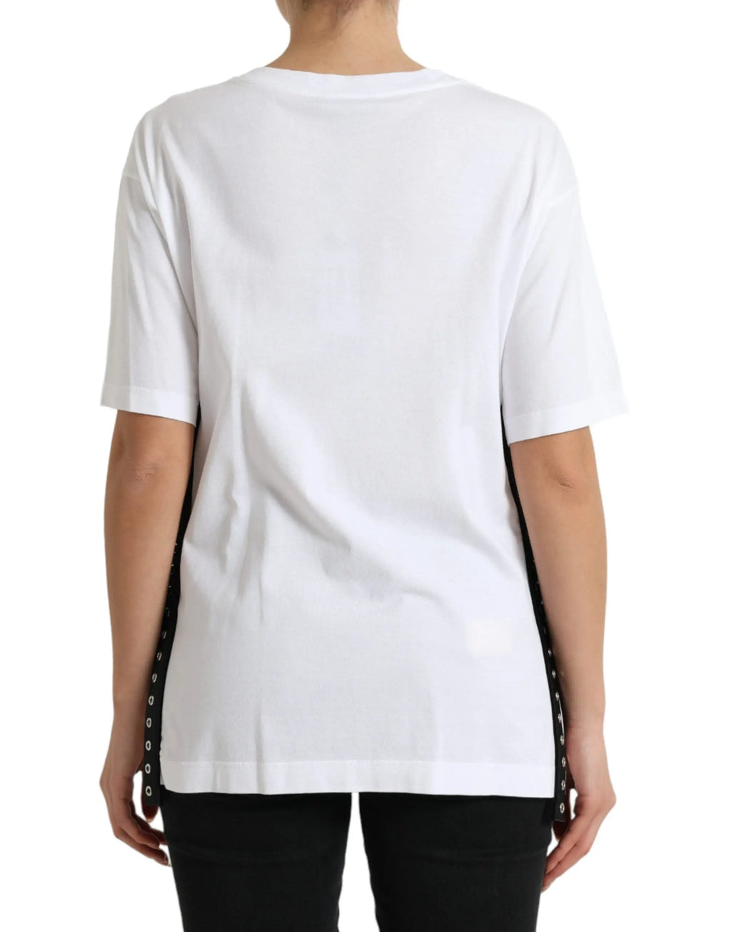 White Slogan Print Lacing Detailed T-shirt Dolce & Gabbana