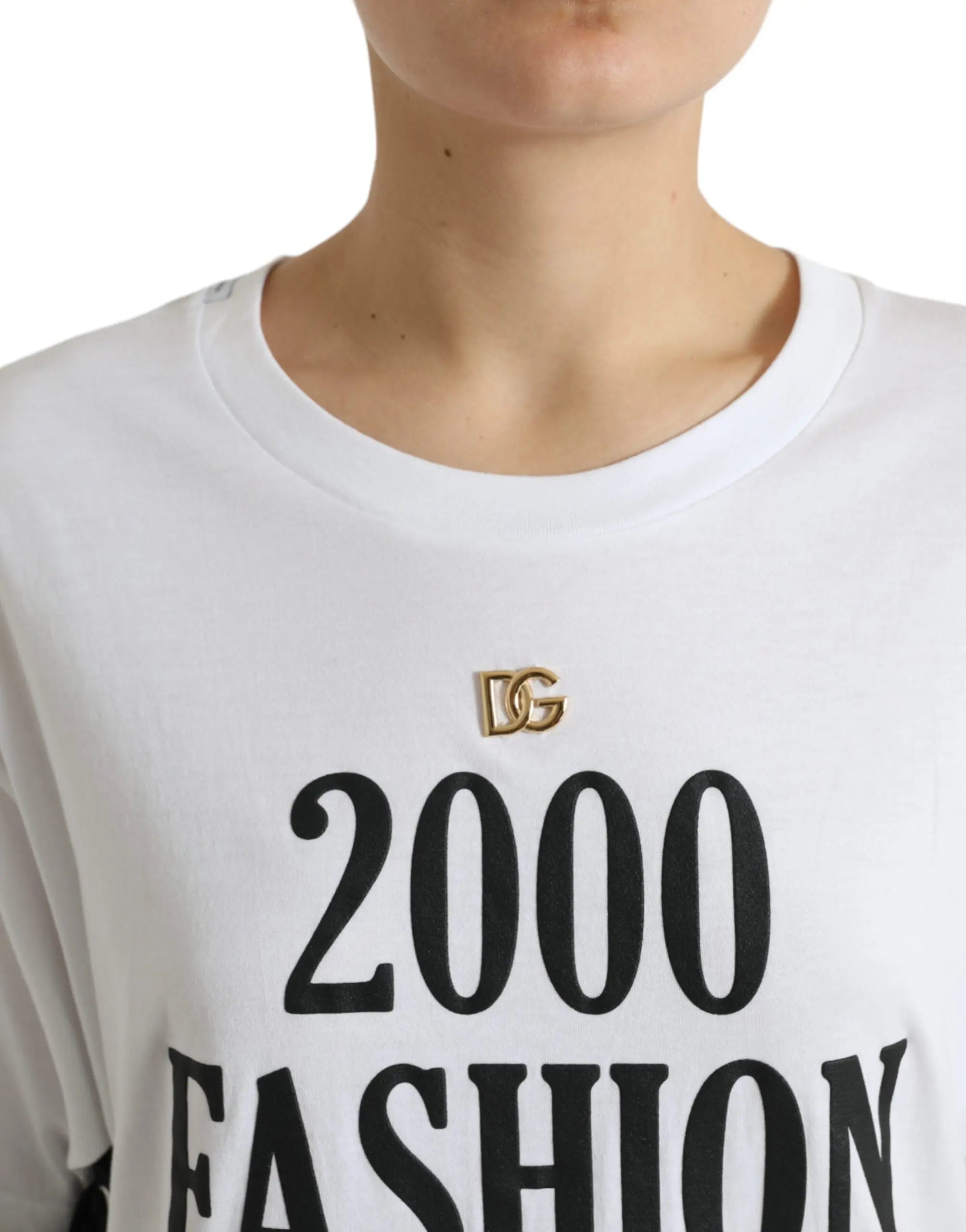 White Slogan Print Lacing Detailed T-shirt Dolce & Gabbana