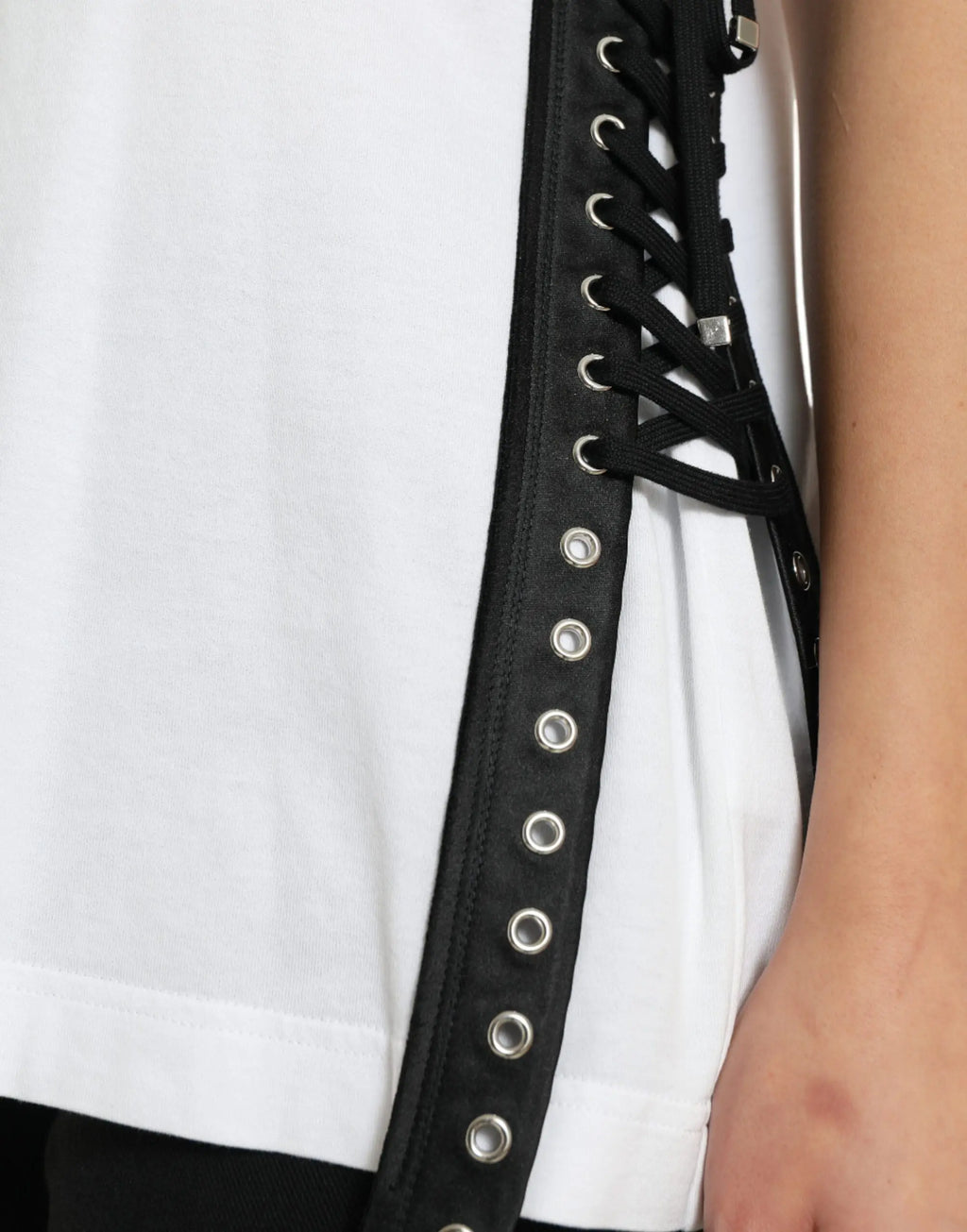 White Slogan Print Lacing Detailed T-shirt Dolce & Gabbana