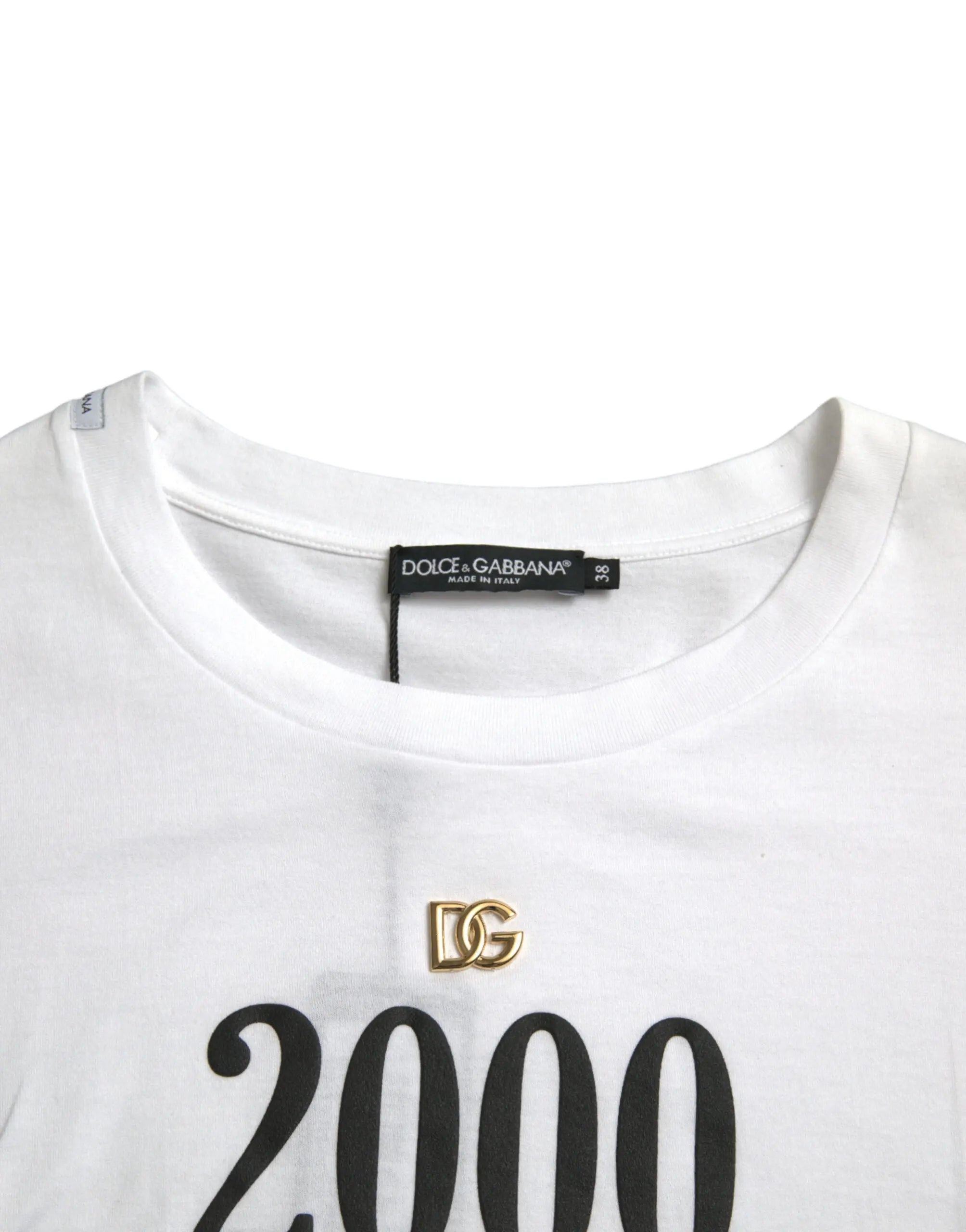White Slogan Print Lacing Detailed T-shirt Dolce & Gabbana