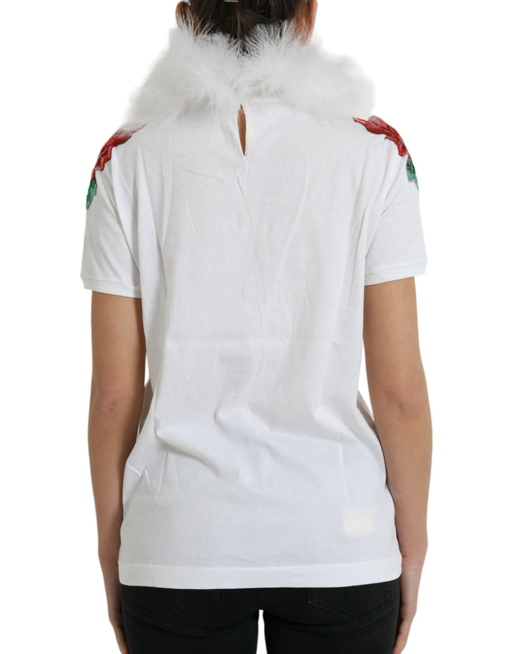 White Cotton Christmas Sequin Fur T-shirt Dolce & Gabbana