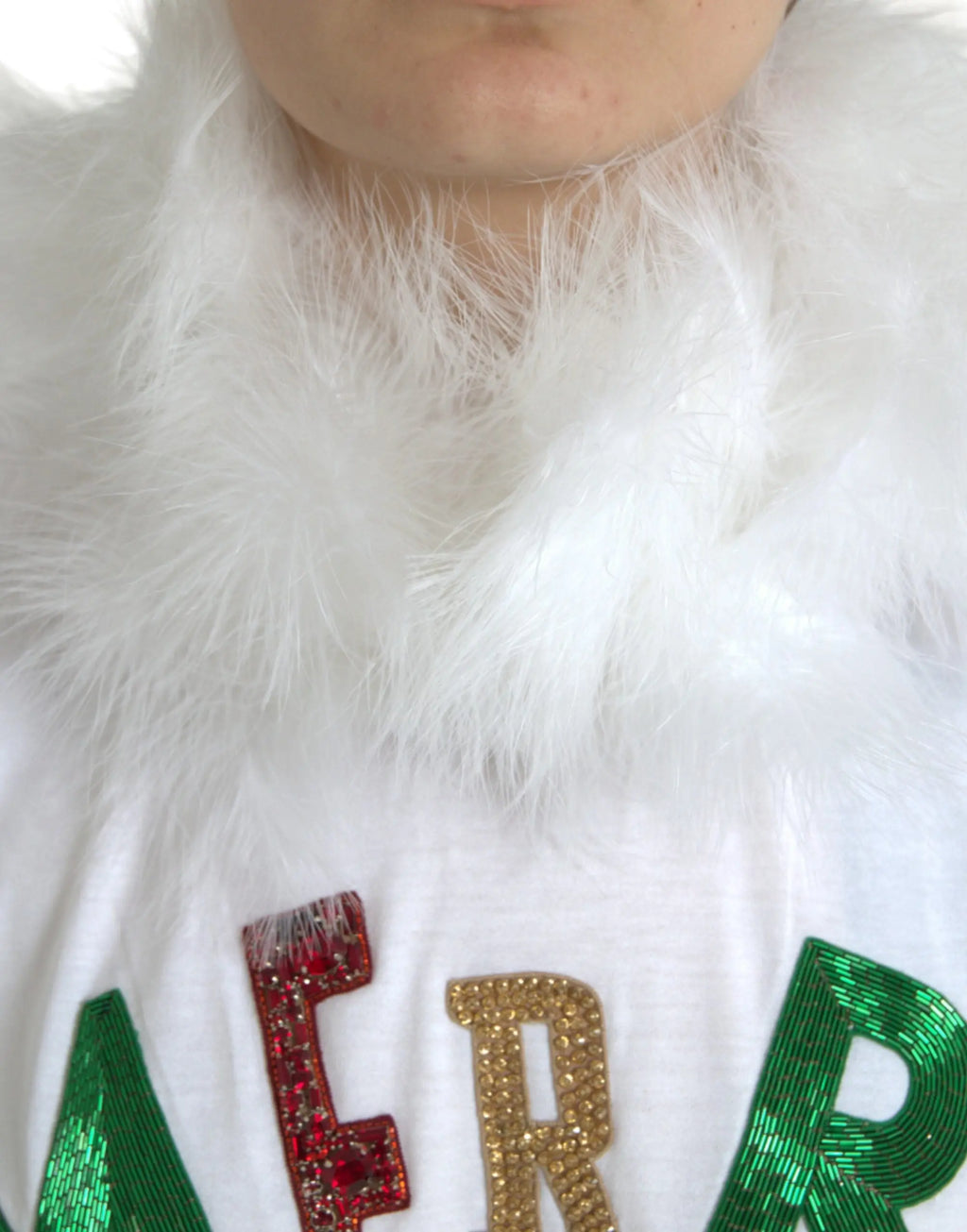 White Cotton Christmas Sequin Fur T-shirt Dolce & Gabbana
