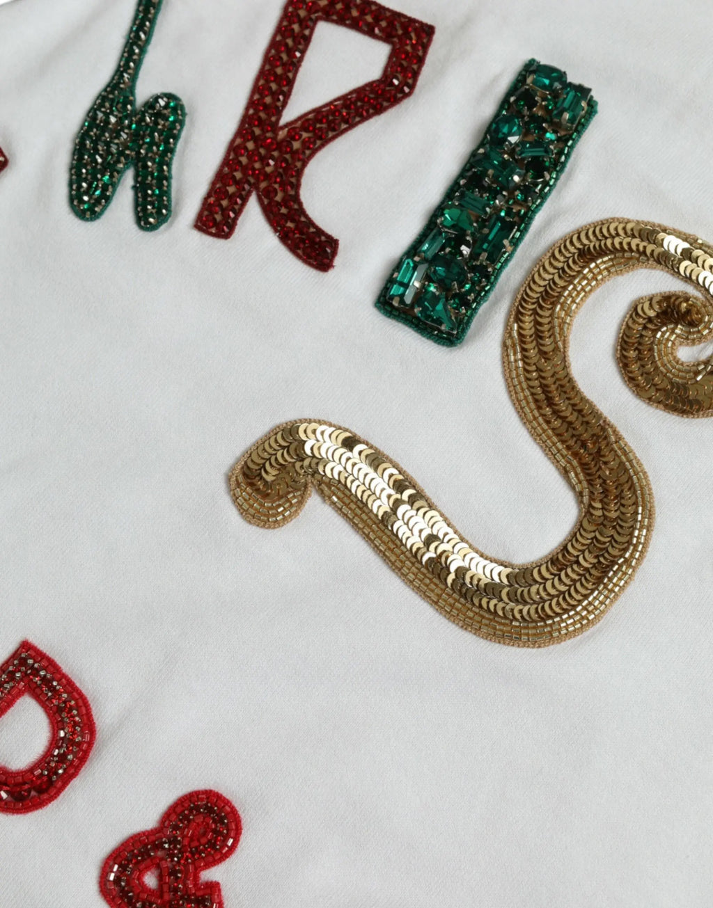 White Cotton Christmas Sequin Fur T-shirt Dolce & Gabbana