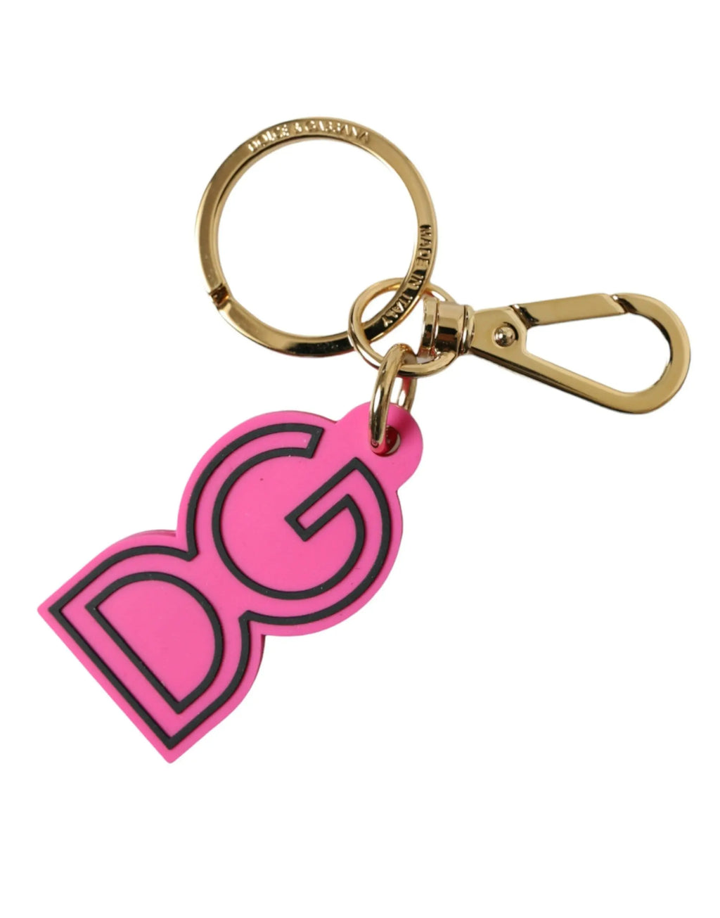 Pink Rubber Gold Tone Metal DG Logo Keyring Keychain Dolce & Gabbana