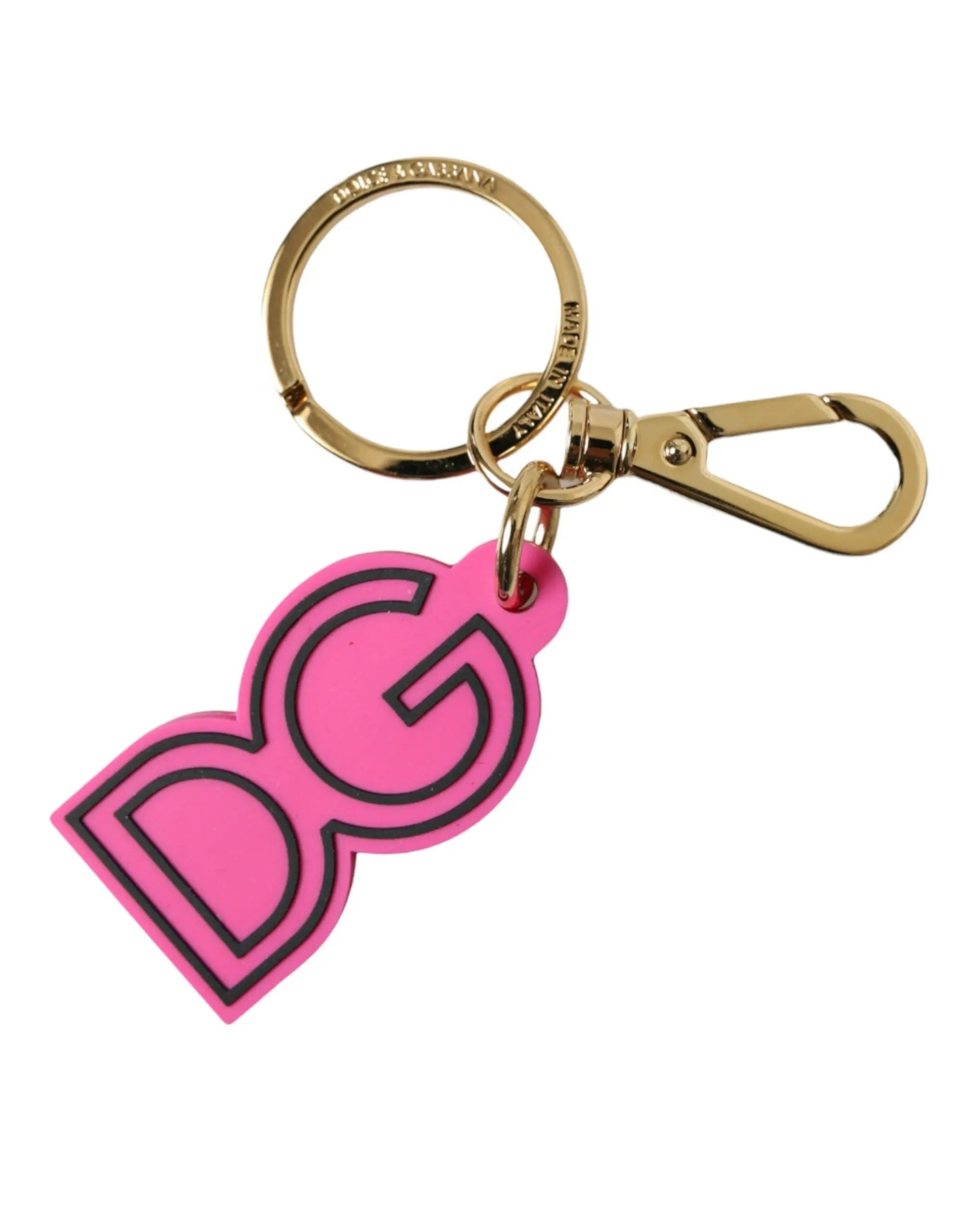 Pink Rubber Gold Tone Metal DG Logo Keyring Keychain Dolce & Gabbana
