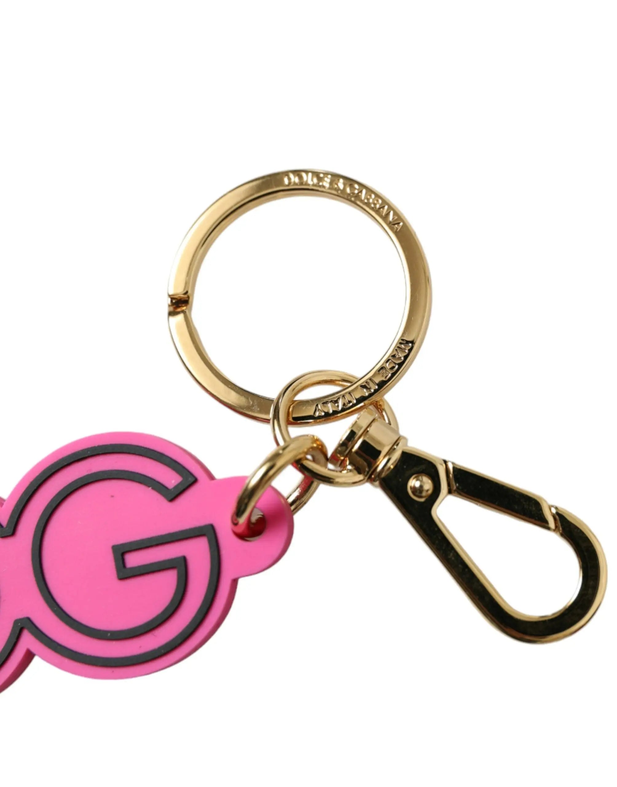 Pink Rubber Gold Tone Metal DG Logo Keyring Keychain Dolce & Gabbana