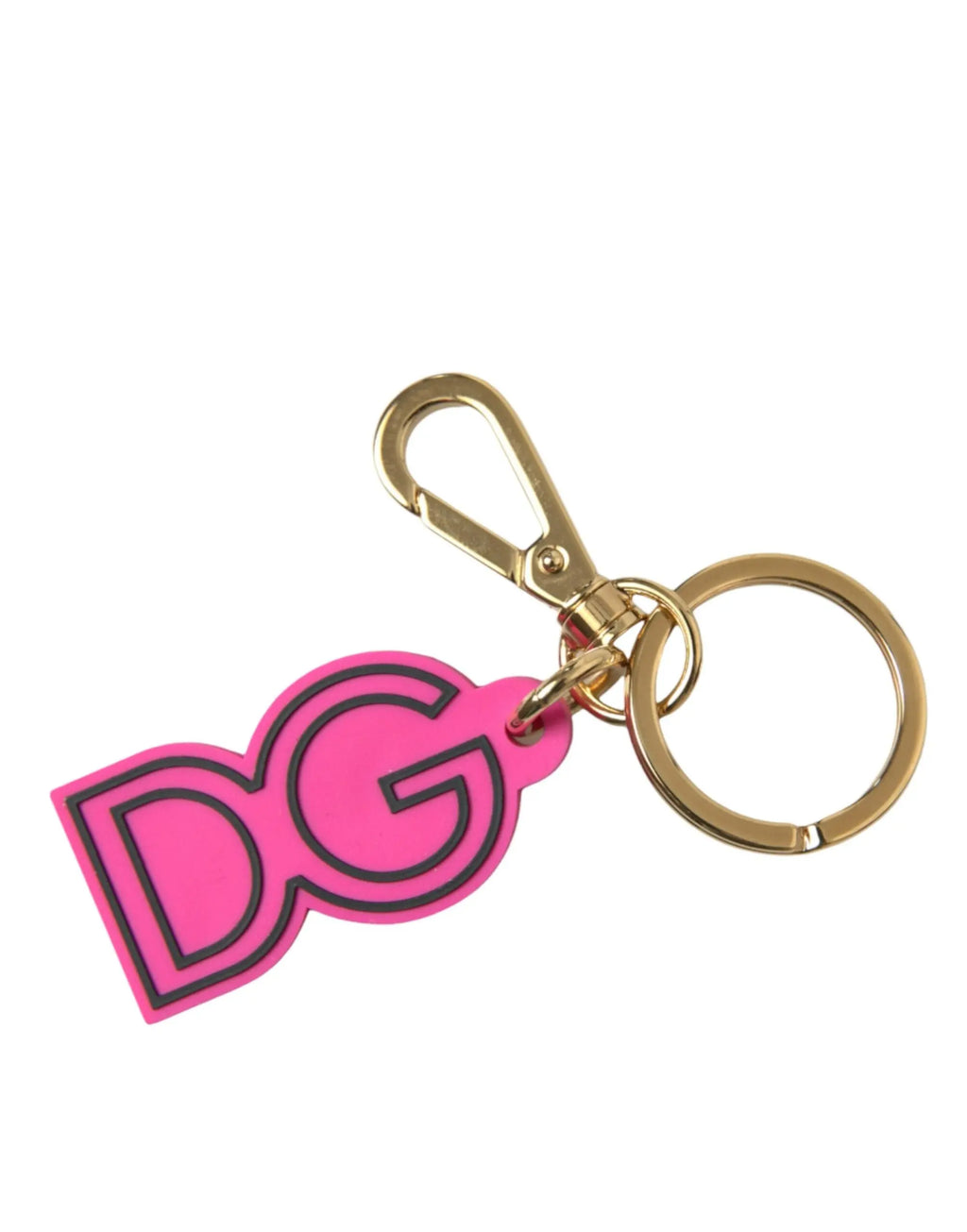 Pink Rubber Gold Tone Metal DG Logo Keyring Keychain Dolce & Gabbana