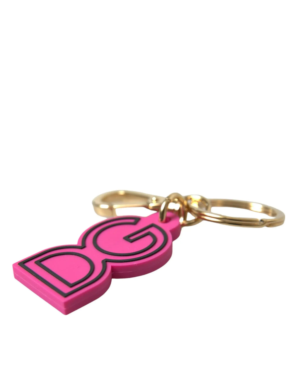 Pink Rubber Gold Tone Metal DG Logo Keyring Keychain Dolce & Gabbana