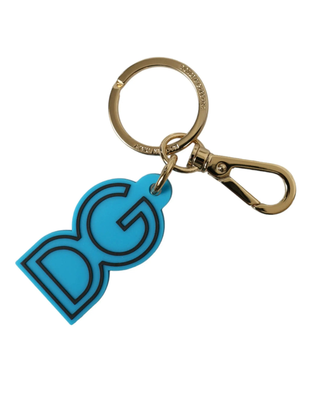 Blue Rubber Gold Tone Metal DG Logo Keyring Keychain Dolce & Gabbana