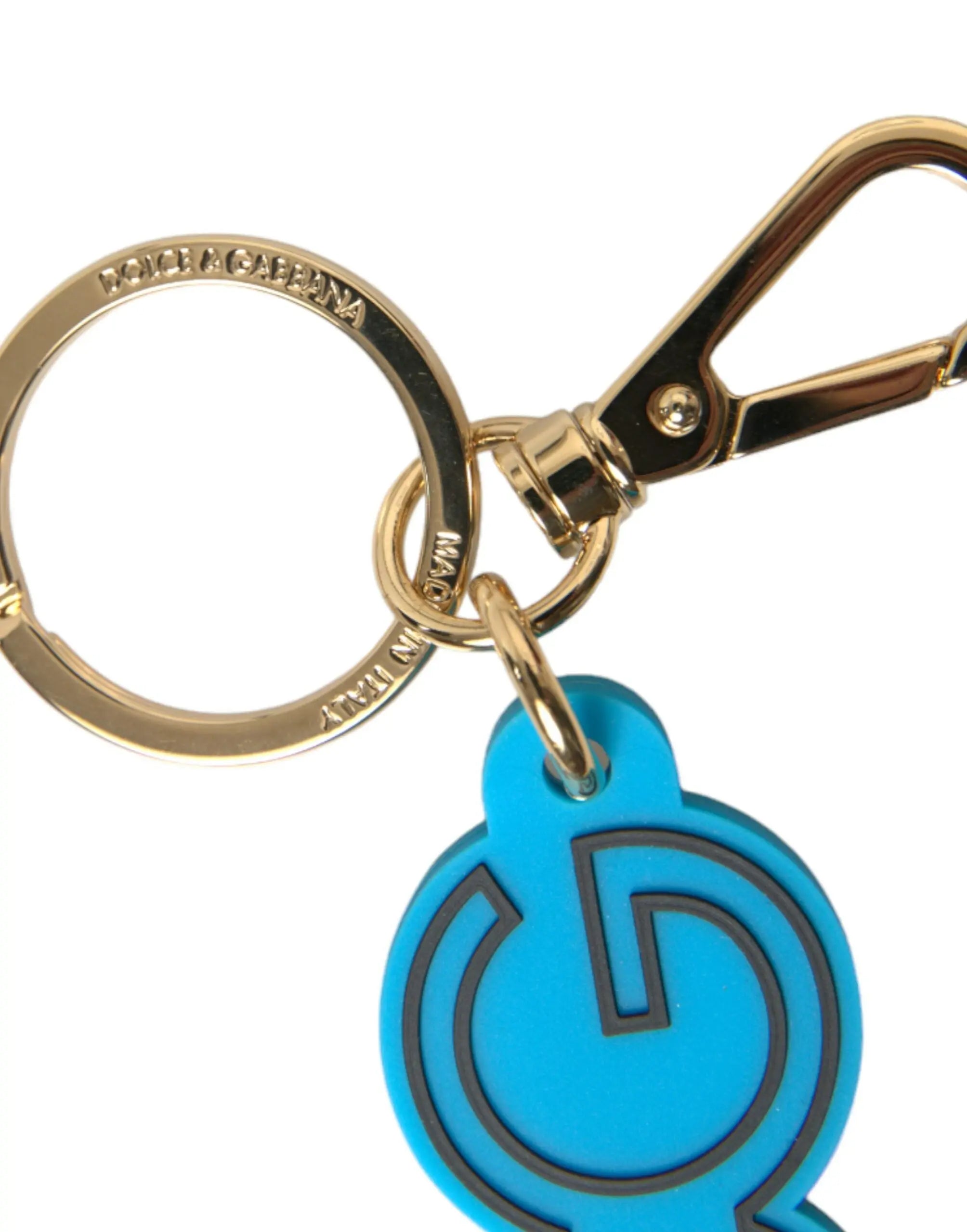 Blue Rubber Gold Tone Metal DG Logo Keyring Keychain Dolce & Gabbana