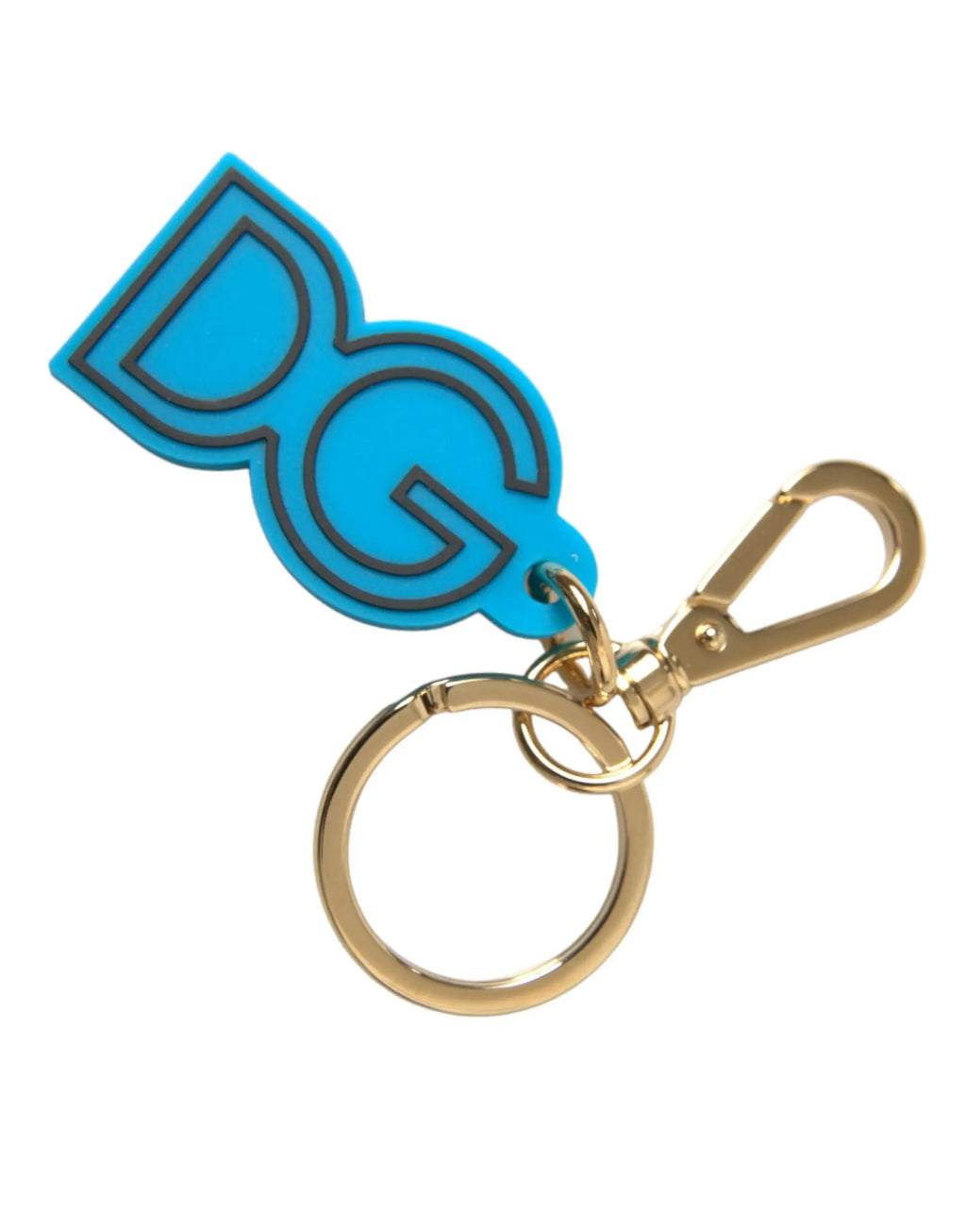Blue Rubber Gold Tone Metal DG Logo Keyring Keychain Dolce & Gabbana
