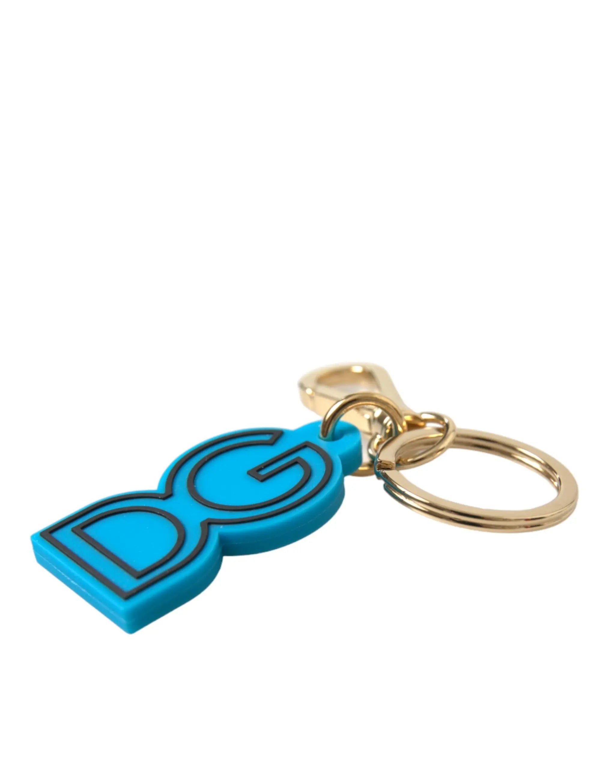 Blue Rubber Gold Tone Metal DG Logo Keyring Keychain Dolce & Gabbana